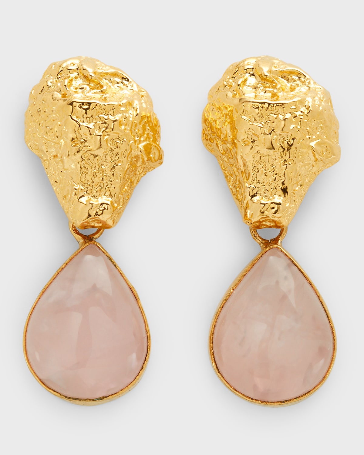 Devon Leigh Rose Quartz And Gold Post Earrings In Pink