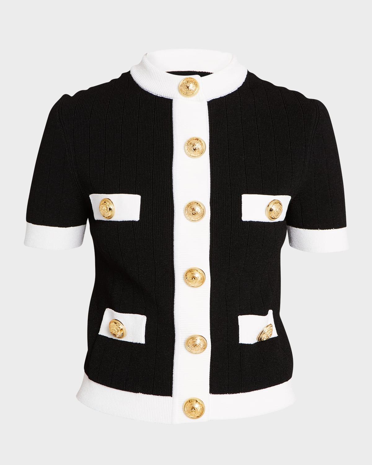 Balmain Contrast-trim Cardigan With Four Pocket Detail In Blk White