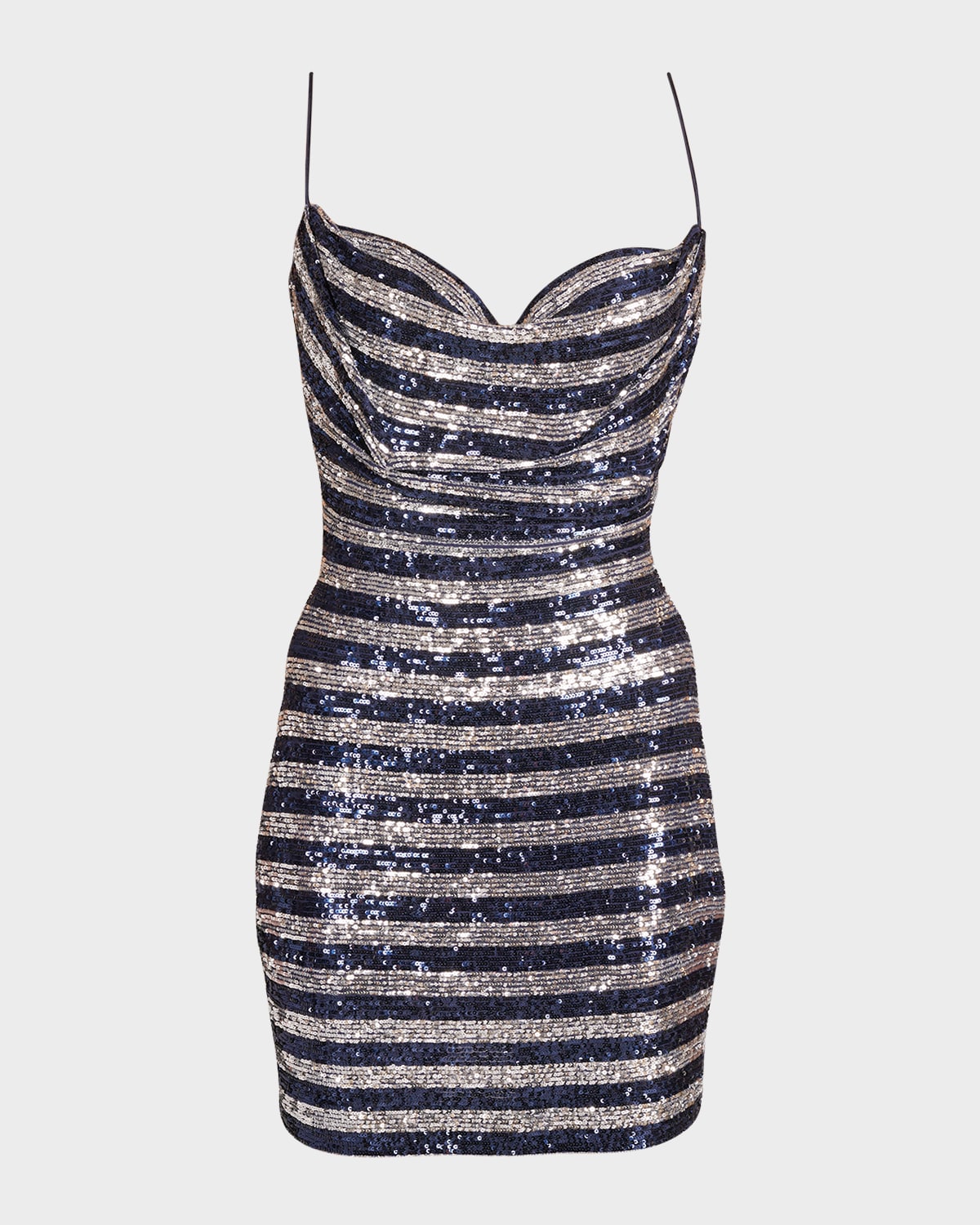 Balmain Babydoll Cowl Neck Glitter Short Dress Clothing In Navy Multi