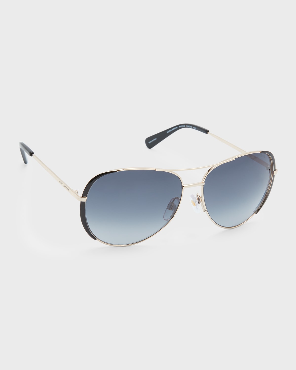 Marc Jacobs Engraved Logo Stainless Steel Aviator Sunglasses In Gold Blck