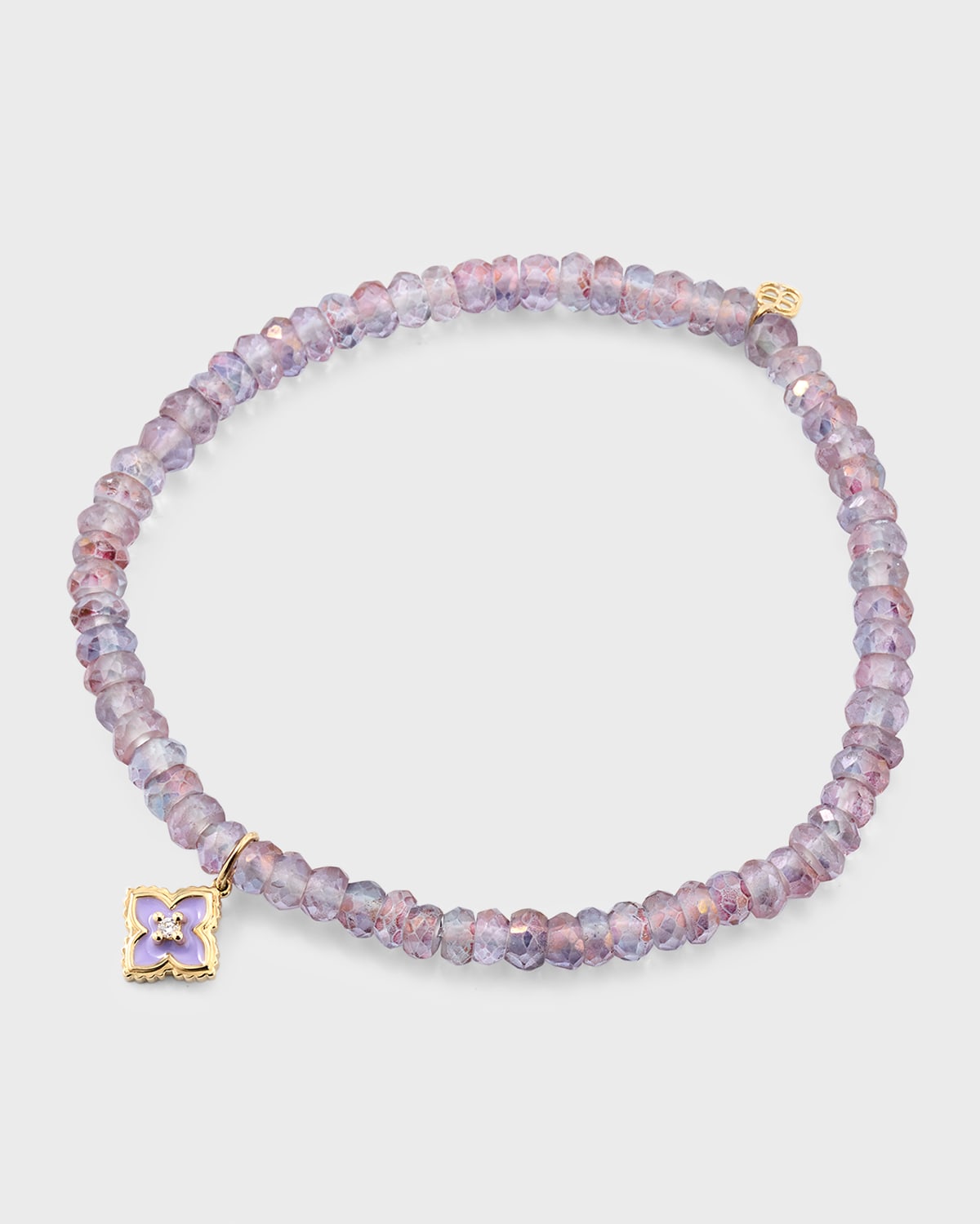 Sydney Evan Mystic Rainbow Quartz Rondelle Bracelet With Mini Diamond Moroccan Enamel Charm In Purple