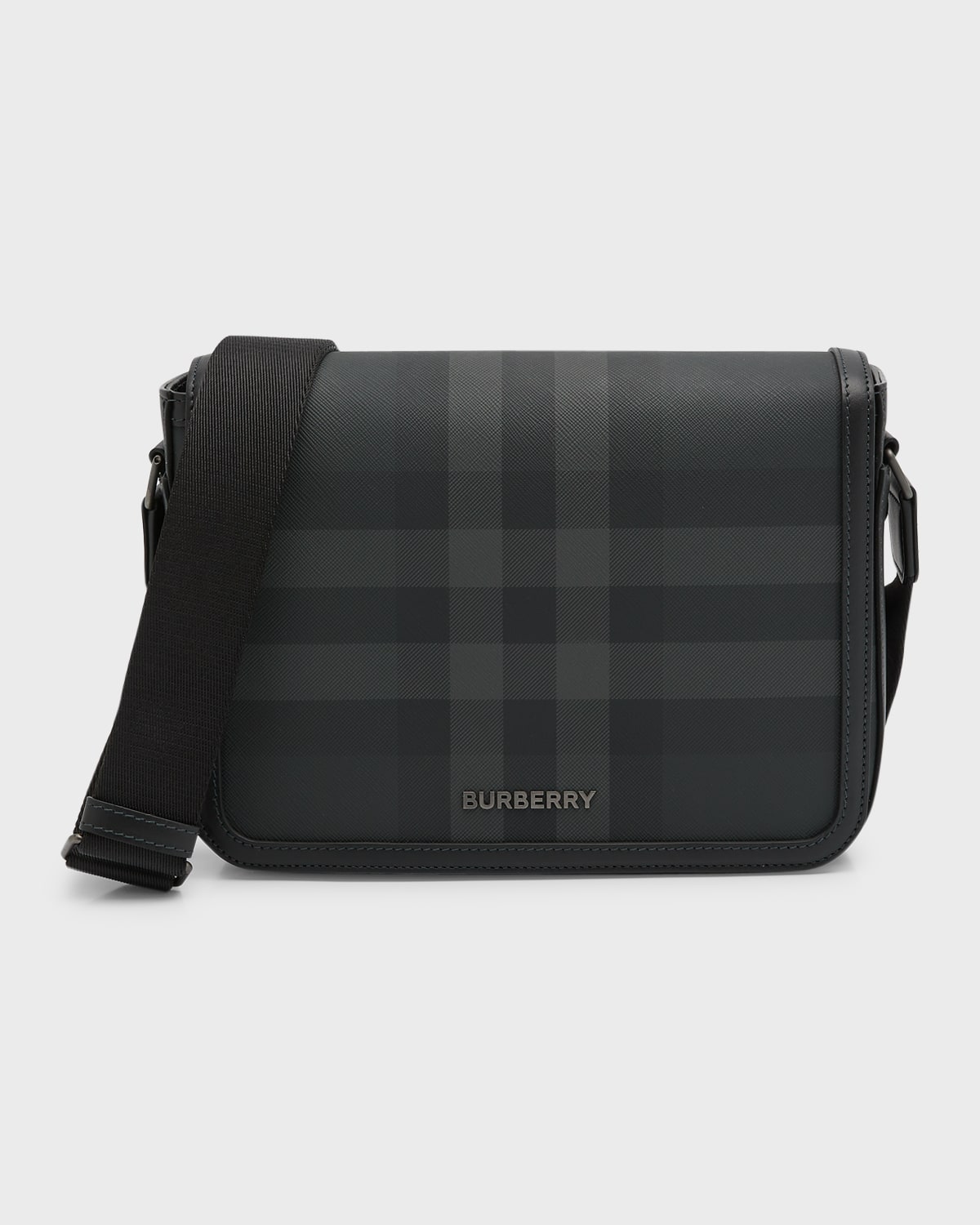 Shop Burberry Men's Small Alfred Messenger Bag In Charcoal Check
