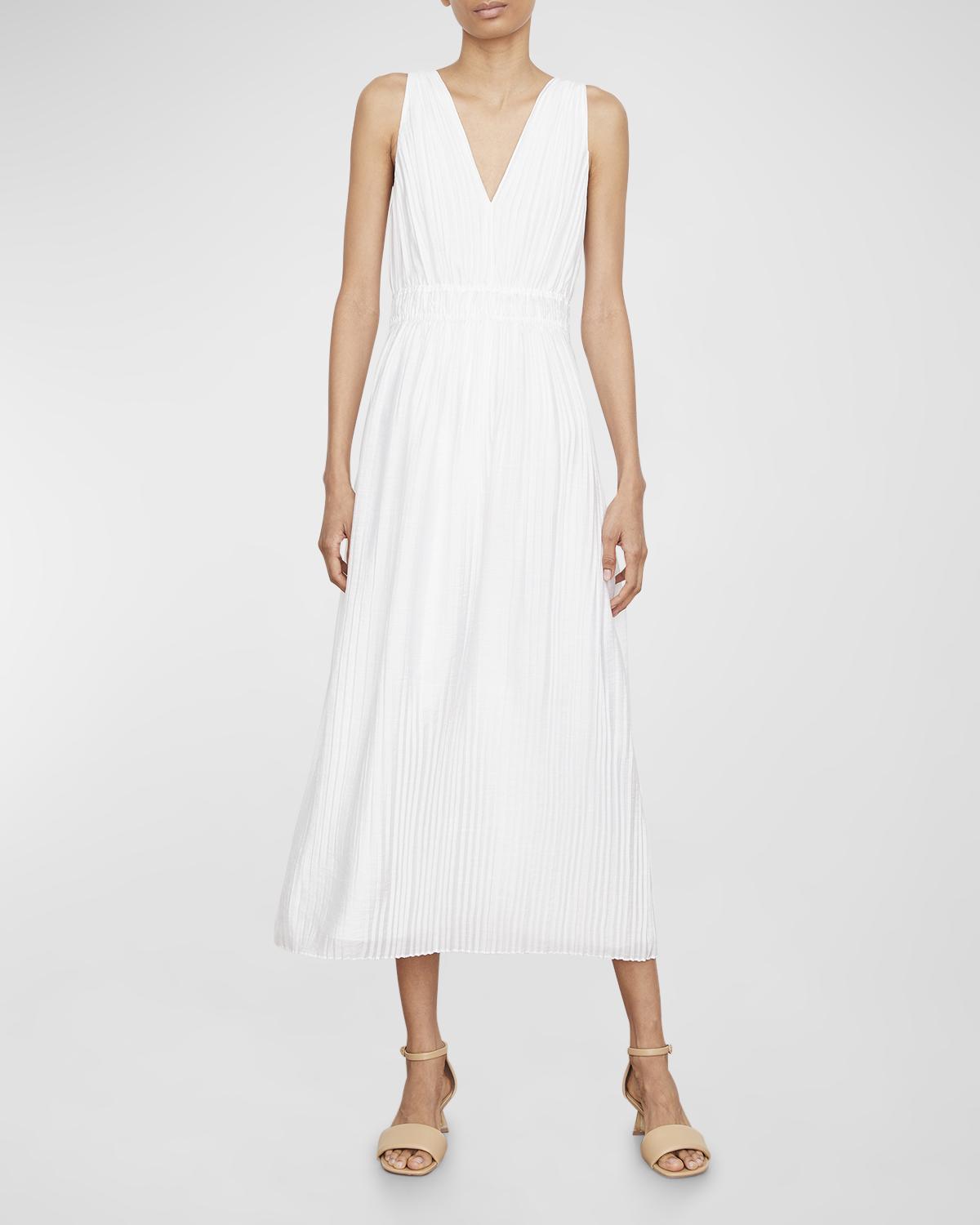 vince pleated double v neck dress Vince Pleated Double V-Neck Dress in Coastal