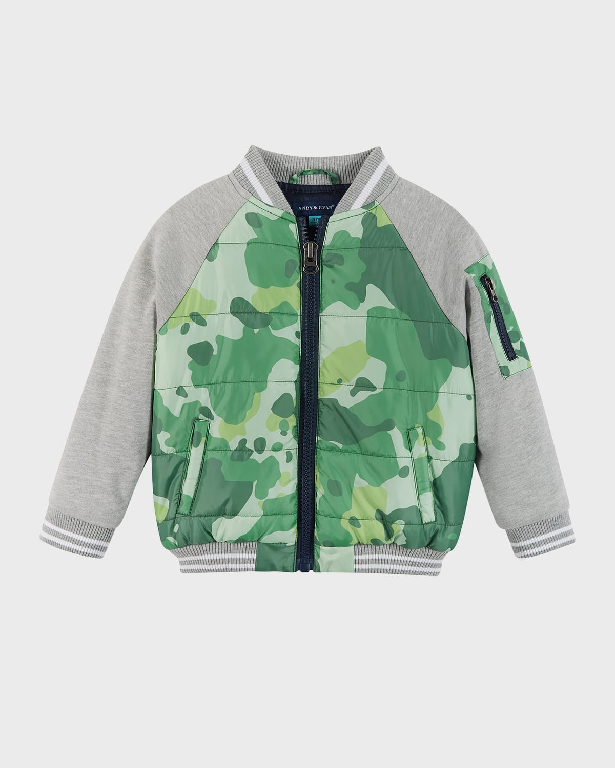 Andy & Evan Kids' Boy's Mixed Media Quilted Bomber Jacket In Camo Navy