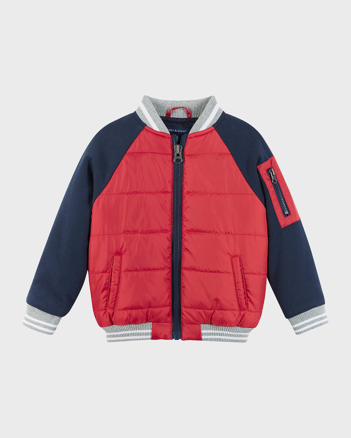 Andy & Evan Kids' Boy's Mixed Media Quilted Bomber Jacket In Red Navy Grey