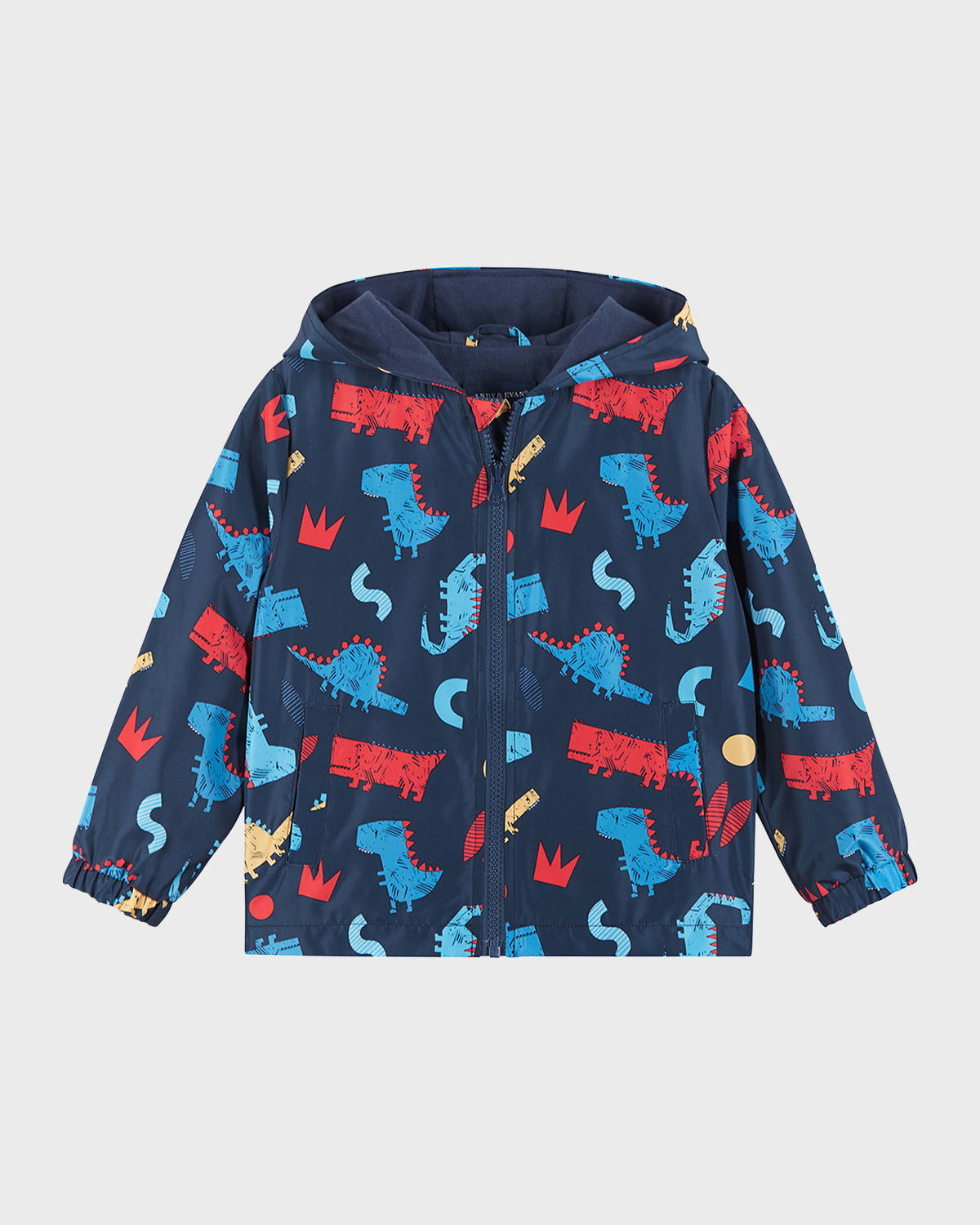 Andy & Evan Kids' Boy's Multicolor Dinosaur-print Windbreaker In Navy Dino