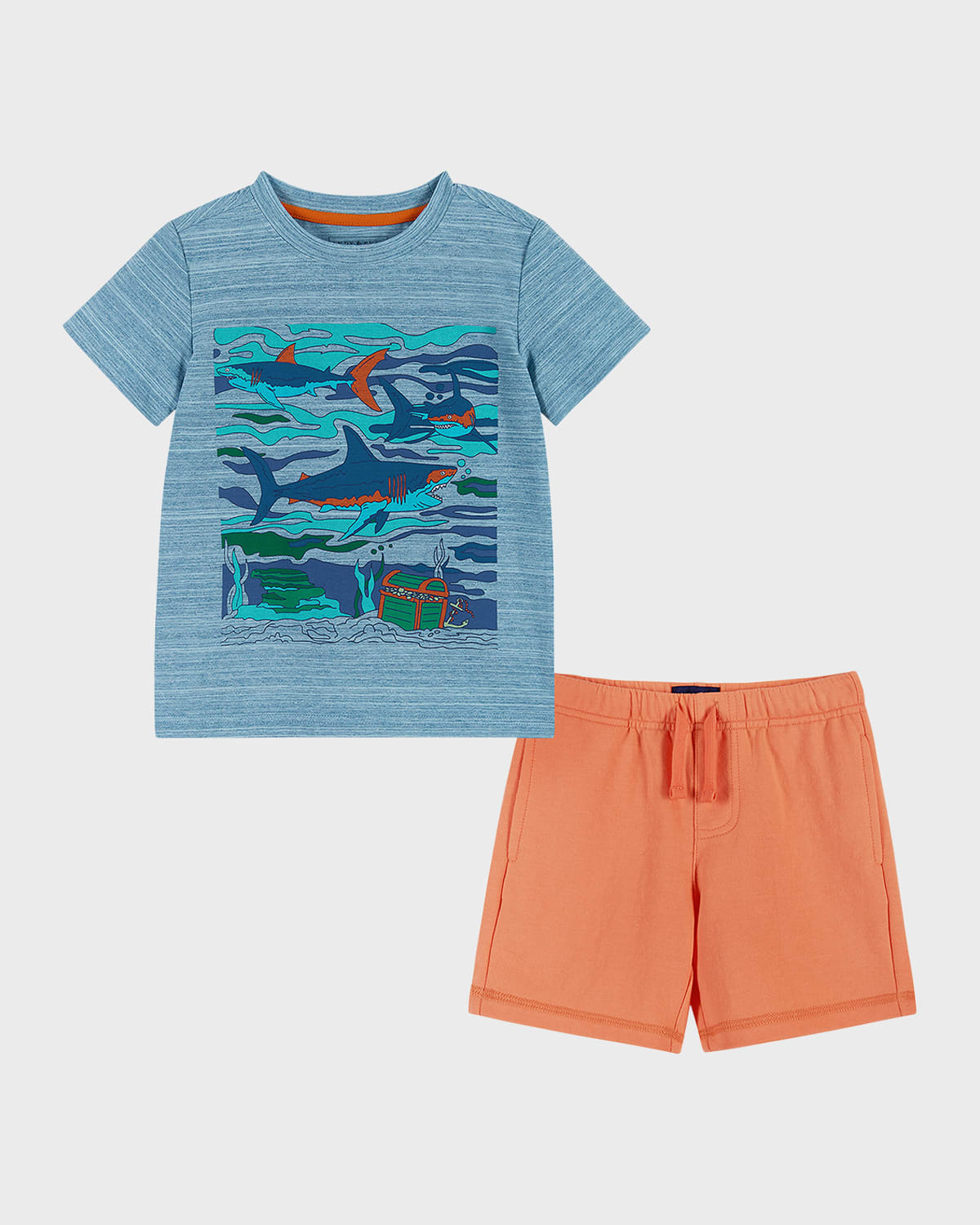 Andy & Evan Kids' Boy's Graphic Shark-print T-shirt And Shorts Set In Blue Sharks