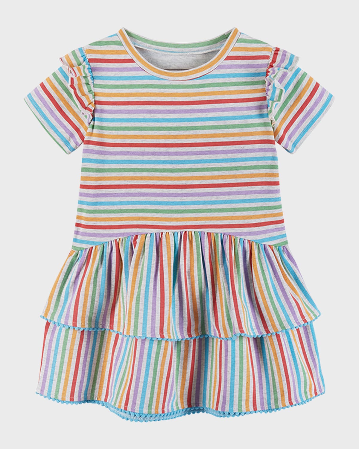 Shop Andy & Evan Girl's Graphic Knit Tiered Dress In Beige Stripe