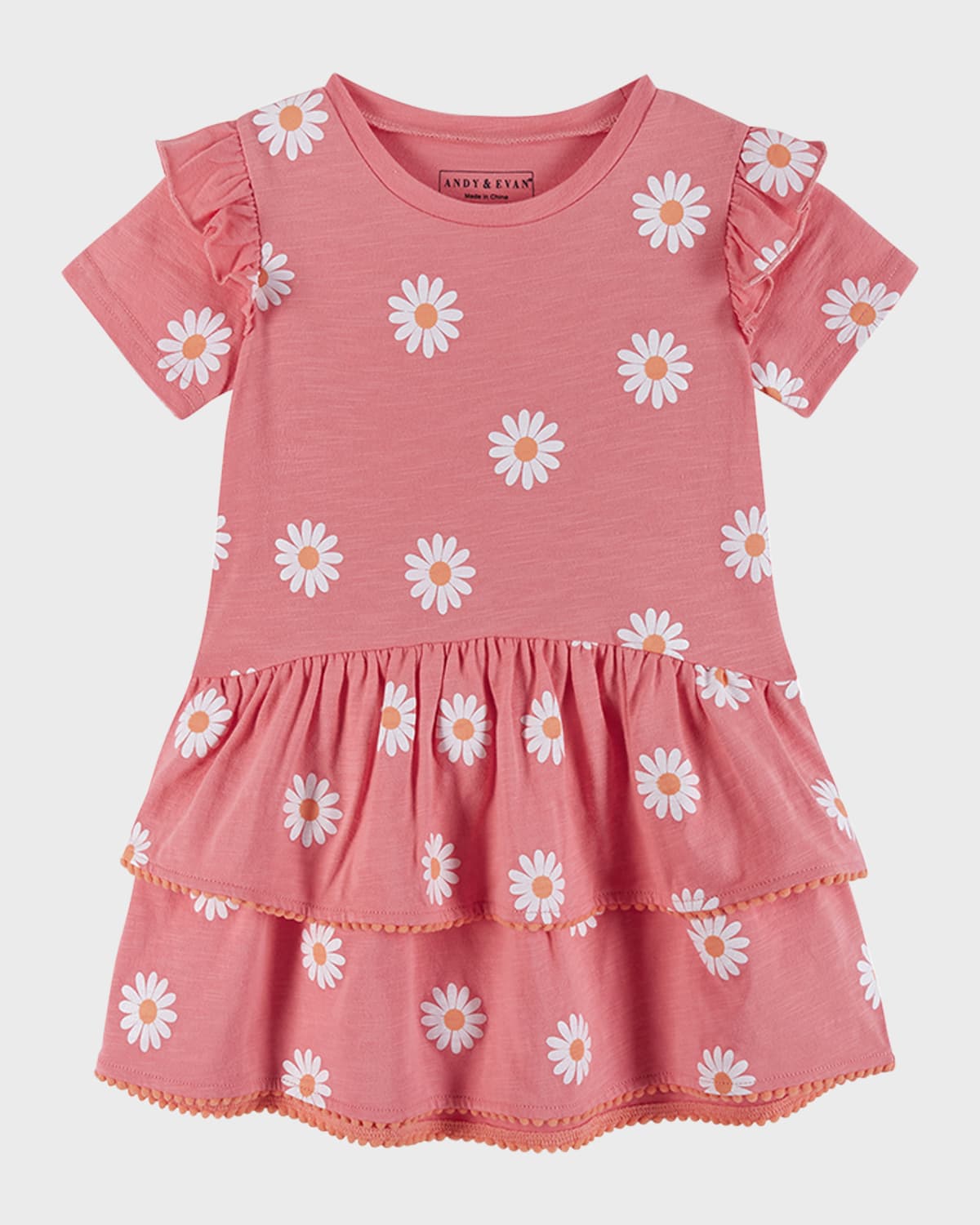 Andy & Evan Kids' Girl's Graphic Knit Tiered Dress In Pink Daisy