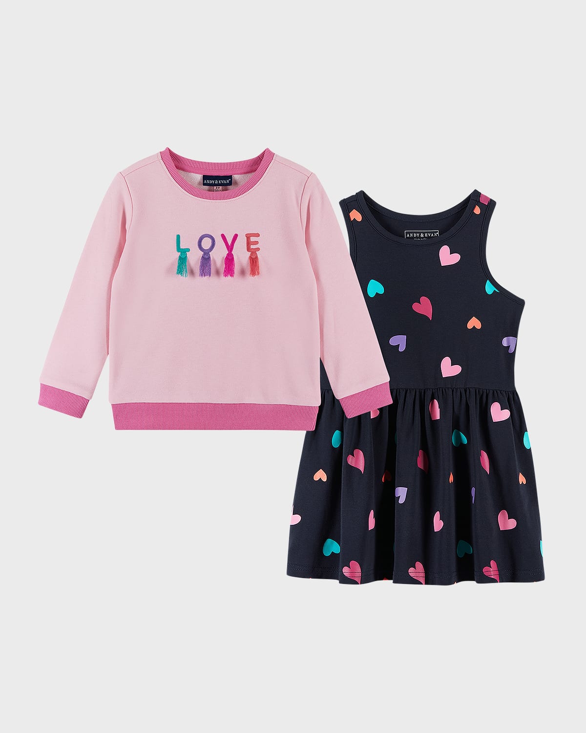 Andy & Evan Kids' Girl's Graphic Crewneck Sweatshirt And Dress Set In Pink Hearts