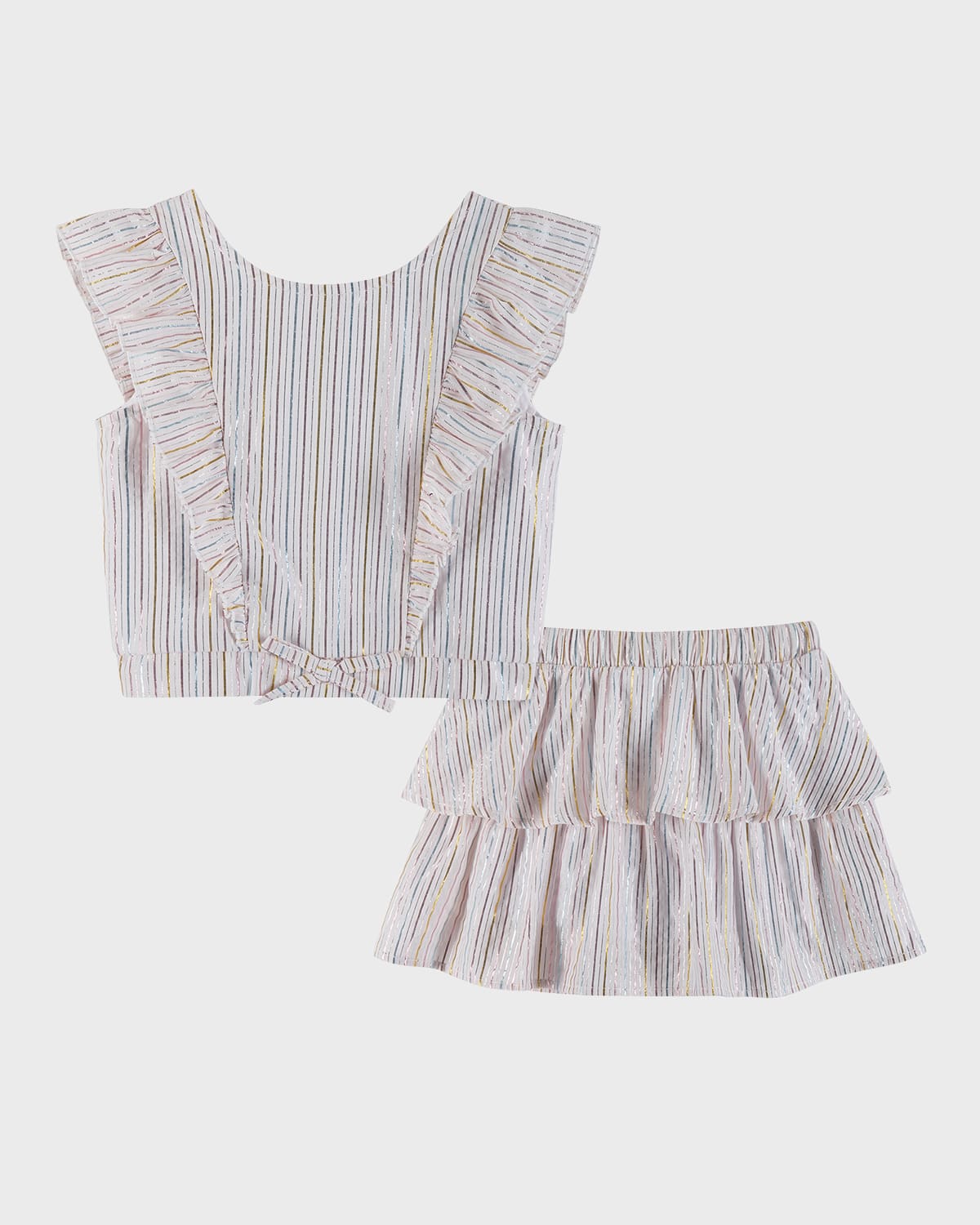 Andy & Evan Kids' Girl's Striped Lurex Top And Skirt Set In White