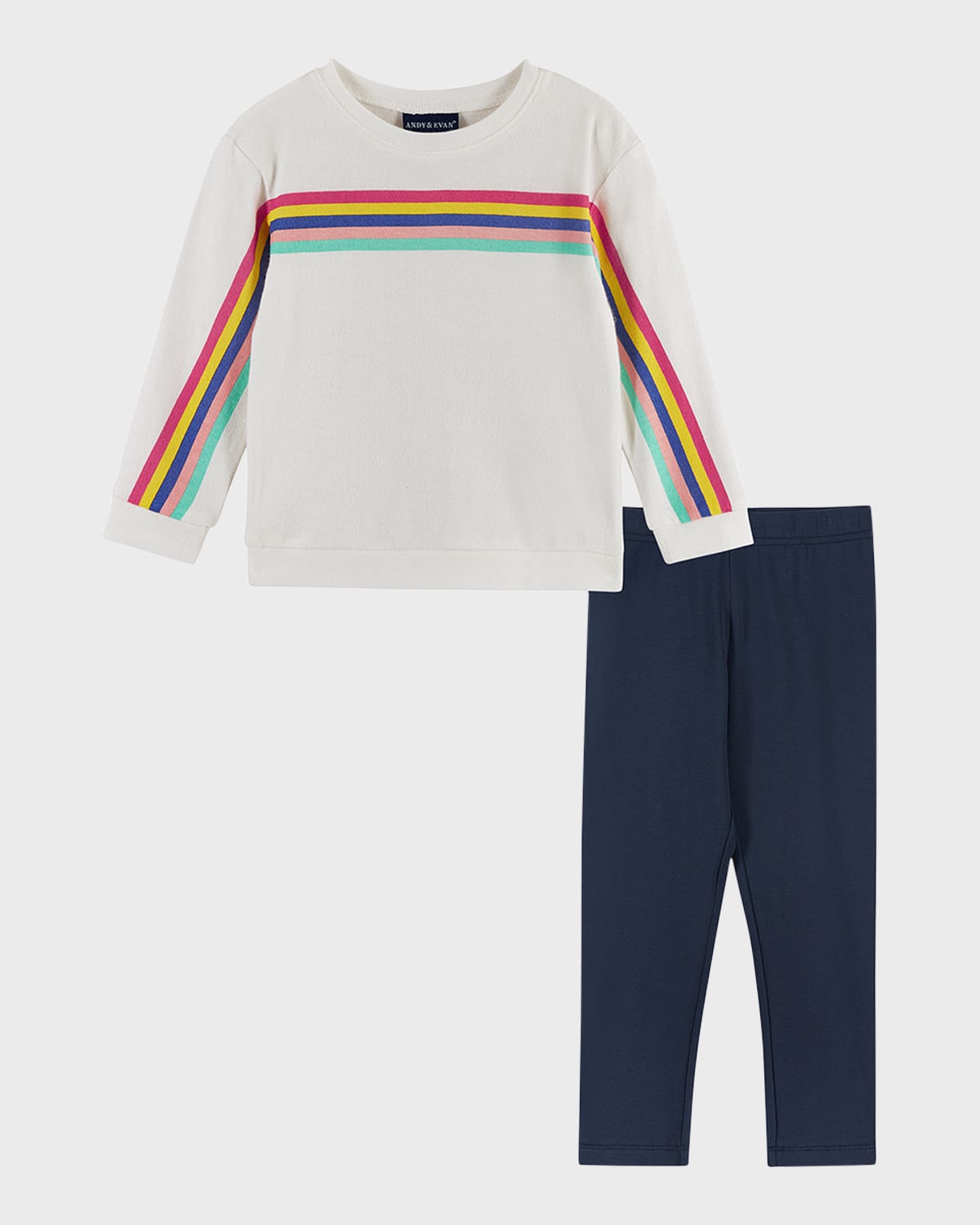 Andy & Evan Kids' Girl's Rainbow Sweater And Leggings Set In White Stripe