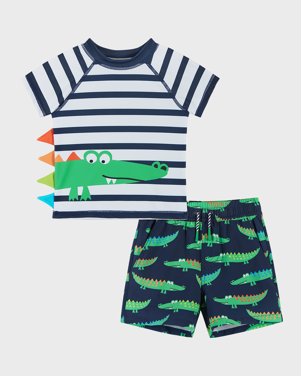 Andy & Evan Kids' Boy's Surfboard Graphic Rashguard And Shorts Set In Green
