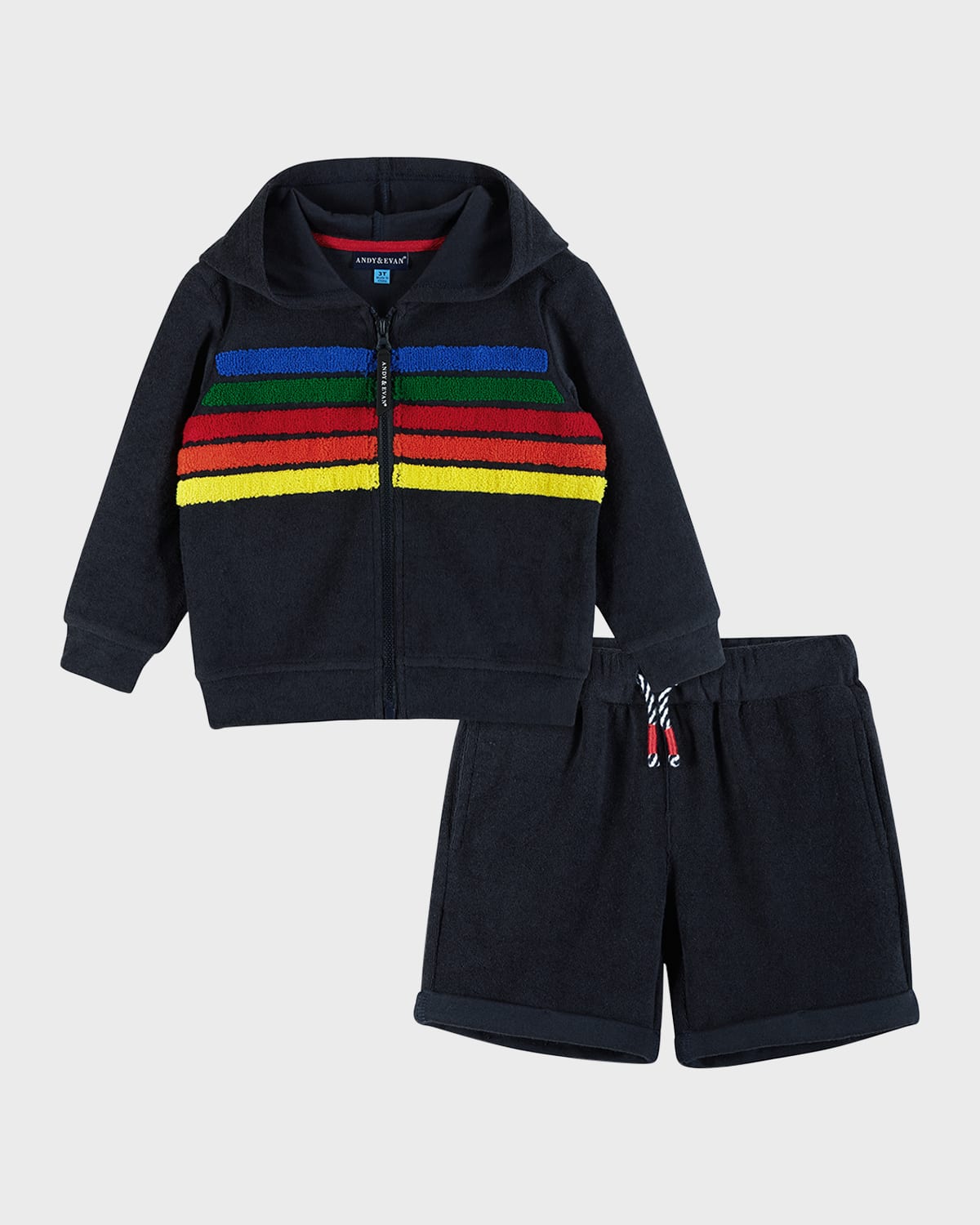 Andy & Evan Kids' Boy's Shark Graphic French Terry Cover-up Set In Navy Stripe
