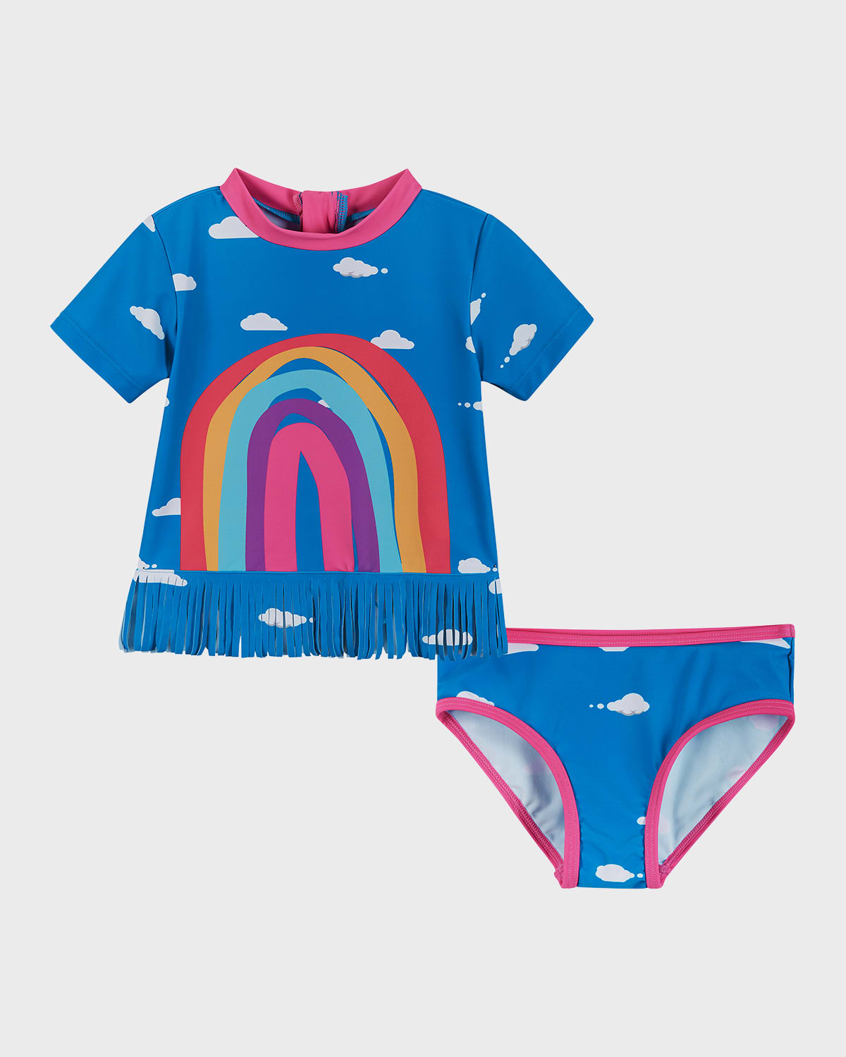 Shop Andy & Evan Girl's Rainbow & Cloud-print Rashguard Set In Blue Rainbow