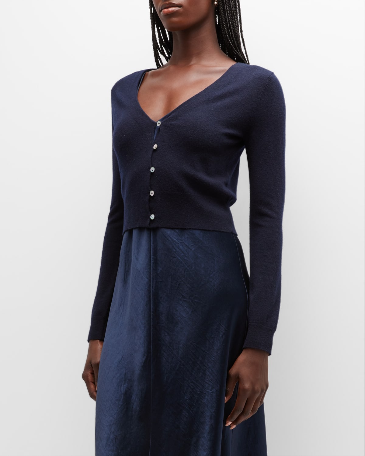 VINCE WOOL-CASHMERE LOOP-TRIM CARDIGAN