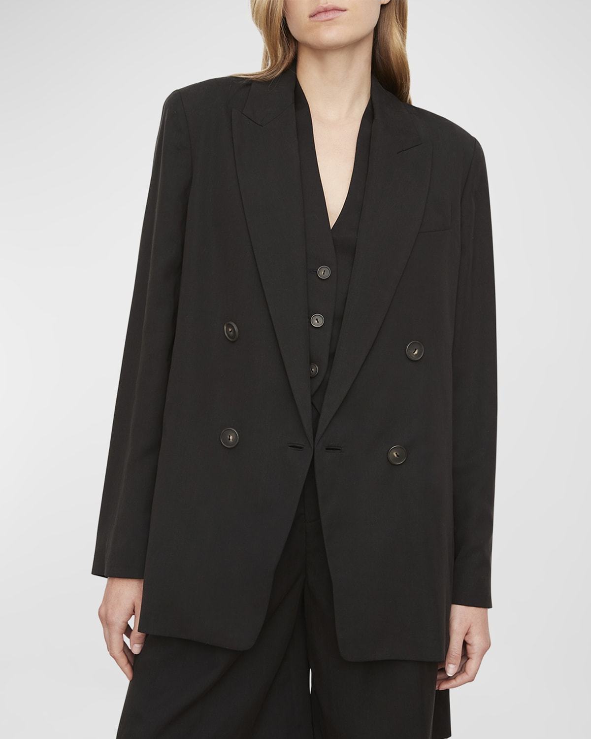 Vince Drapey Tencel Double-breasted Blazer In Black