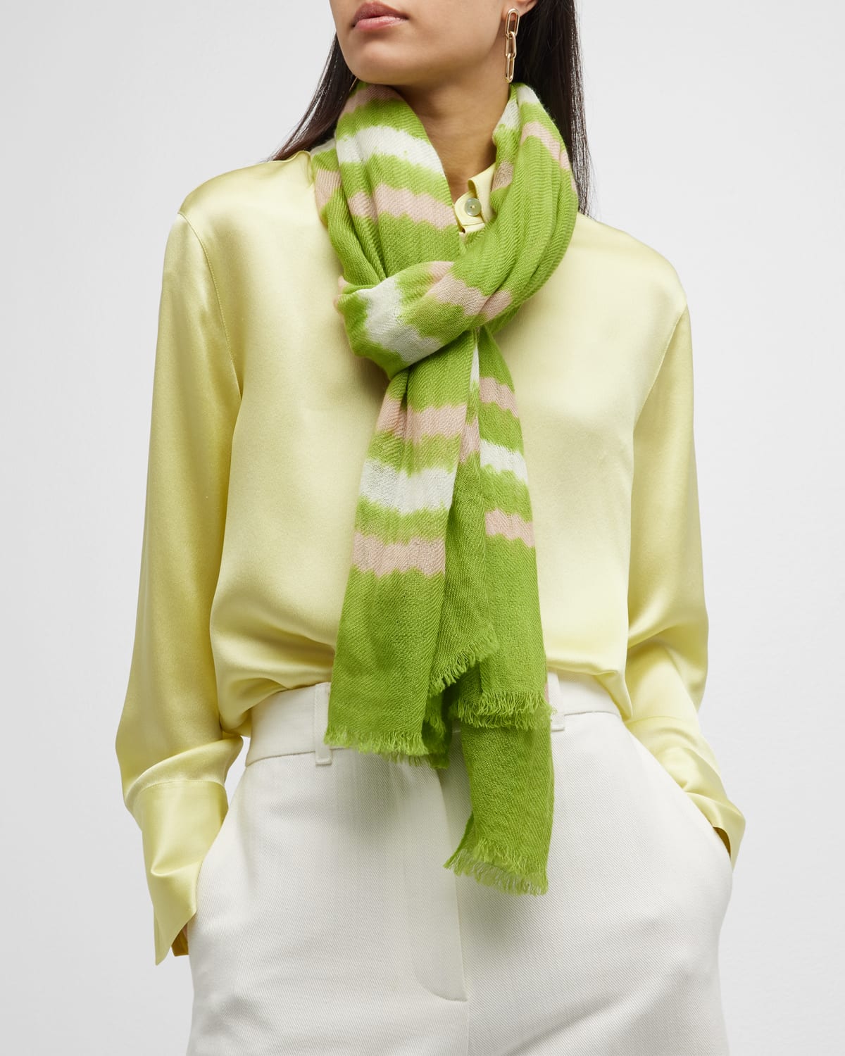 Bajra Striped Wool-silk Scarf In Green