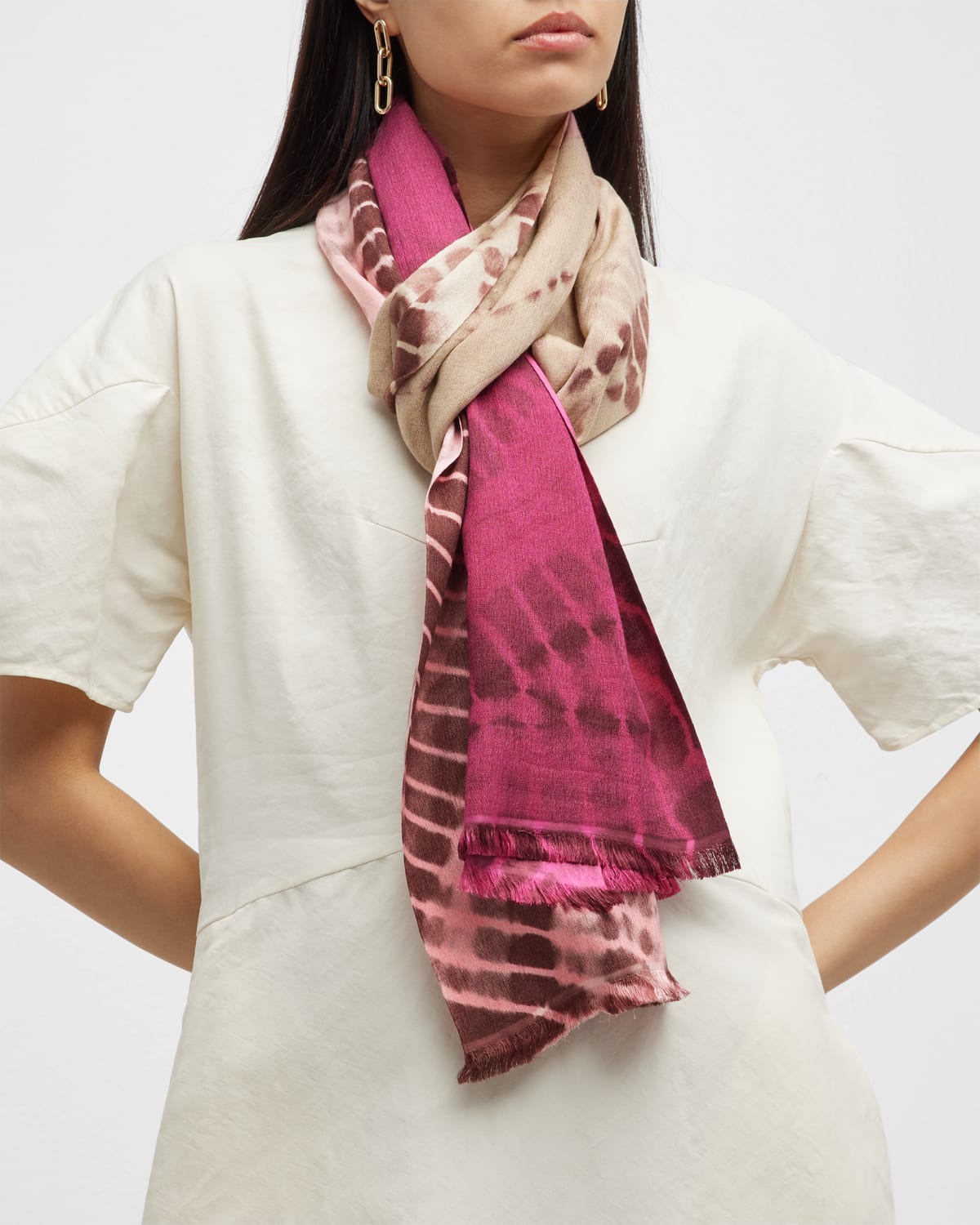 Bajra Shibori Satin Weave Scarf In Pink