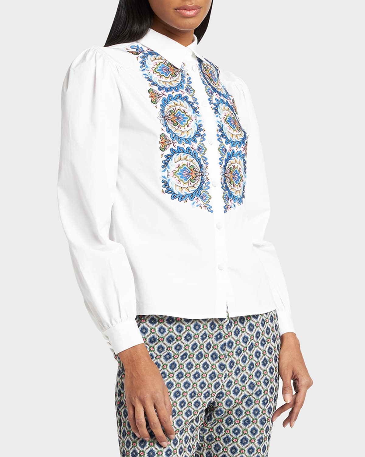 Etro Cotton Button-front Shirt With Embroidered Paisley Detail In White