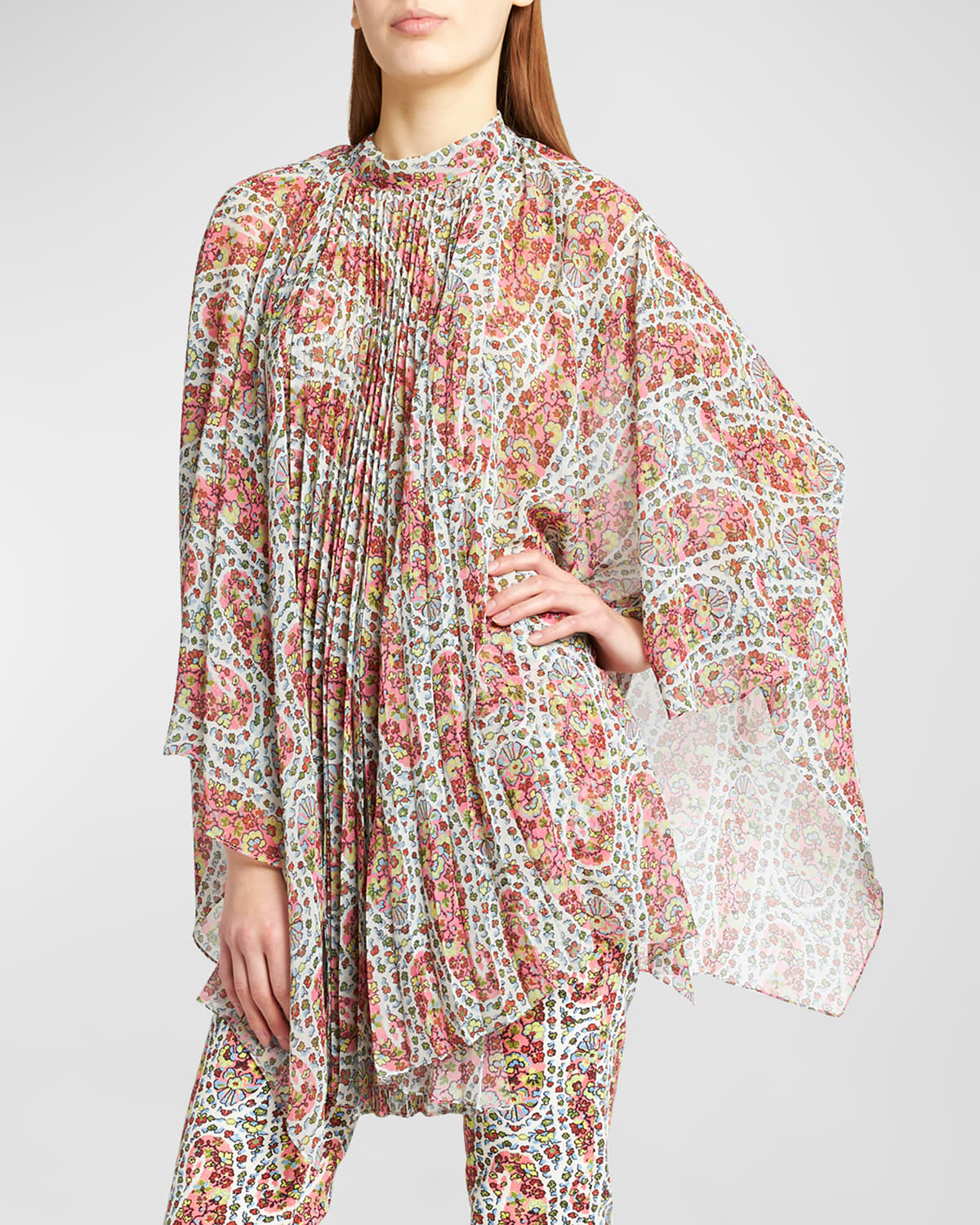 ETRO FLORAL PAISLEY PONCHO WITH PLEATING