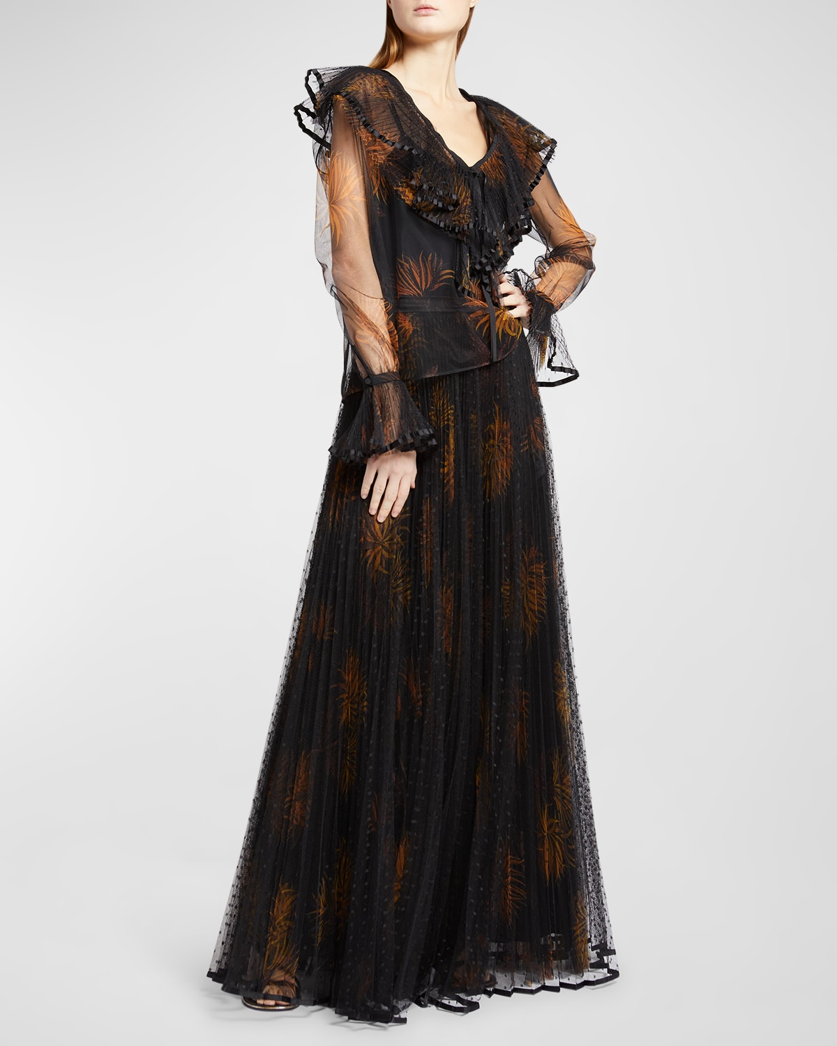 Etro Dahlia Sheer Blouse With Ruffle Details In Black