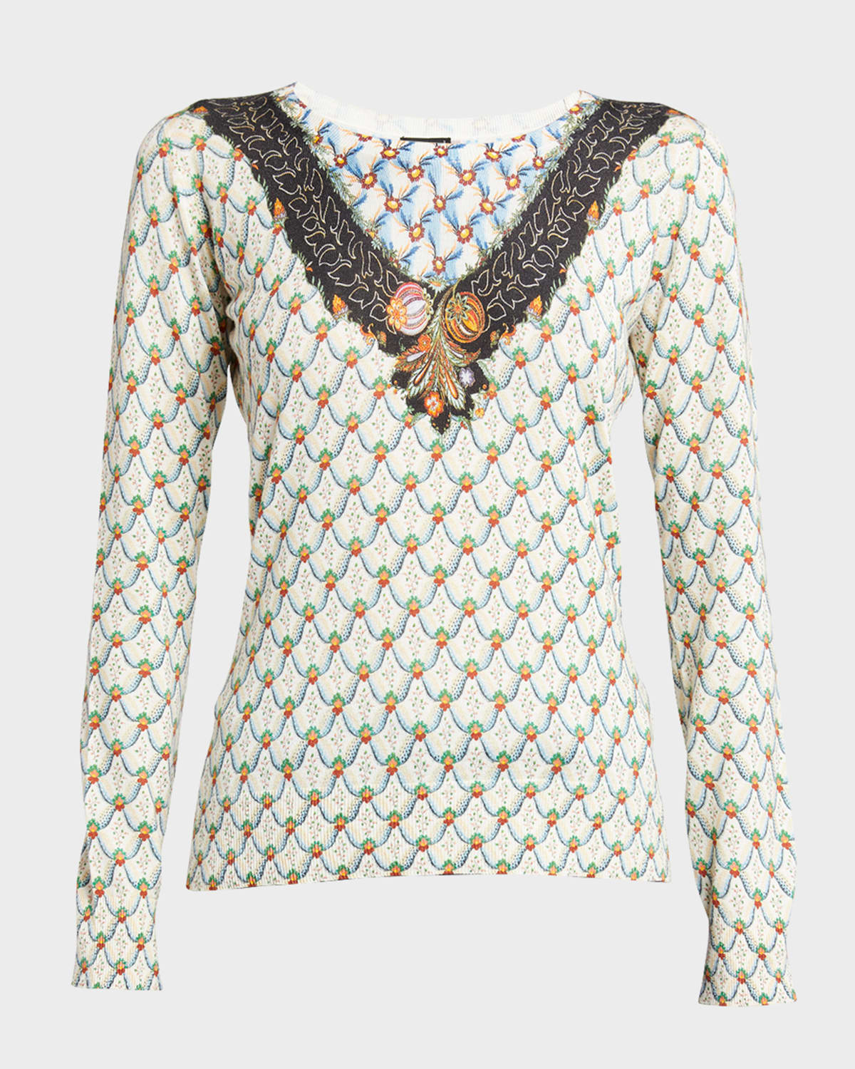 Etro Cashmere-blend Patterned Crewneck Top In Blue