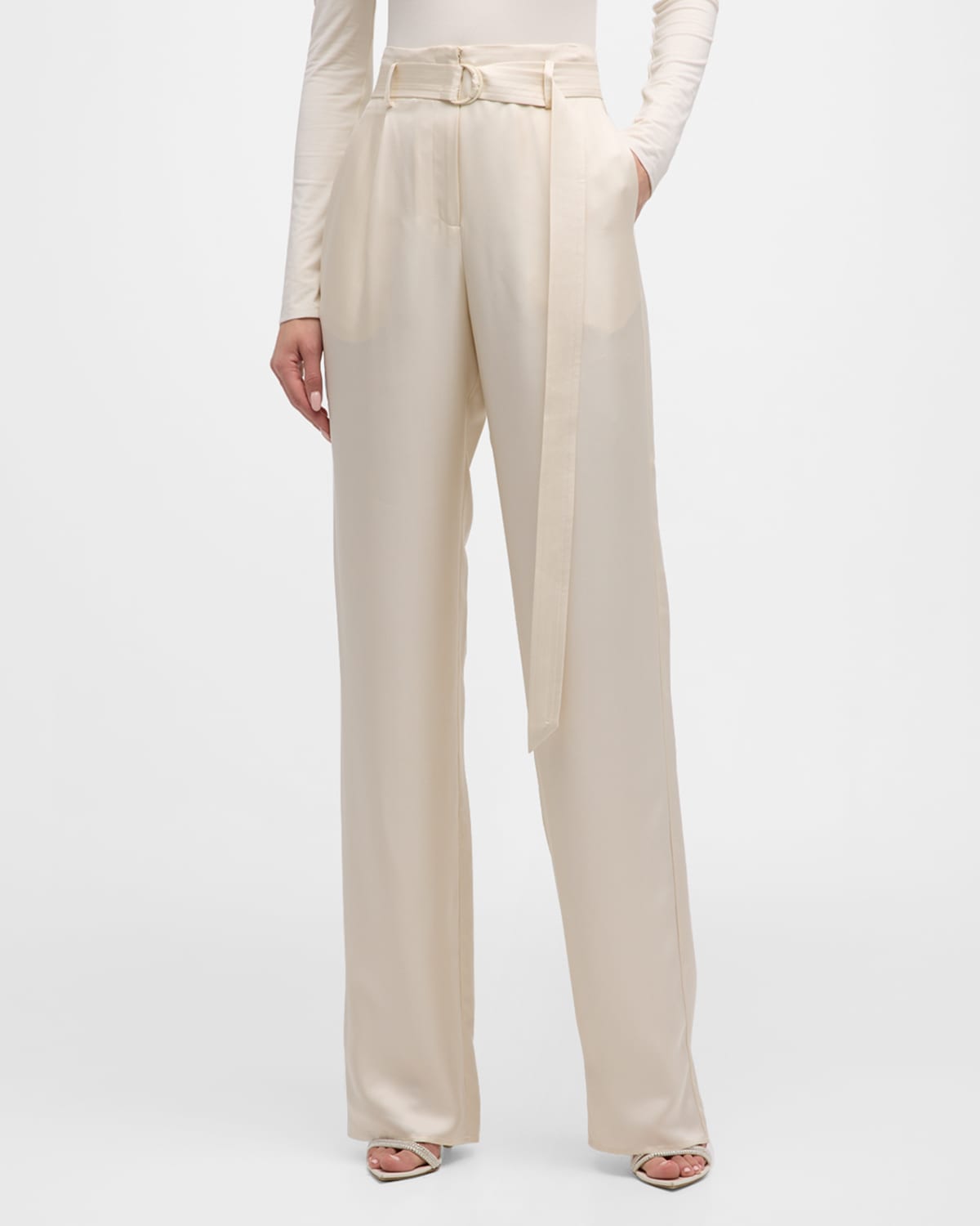 High Waisted Silk Belted Pants