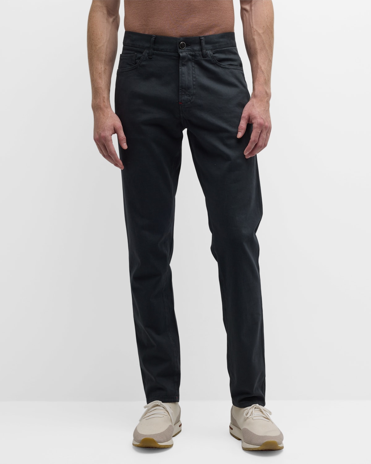 Shop Isaia Men's Cashmere-cotton Slim 5-pocket Pants In Charcoal