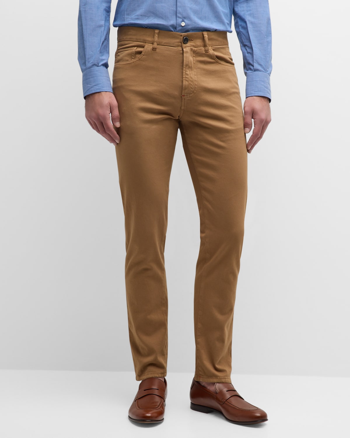Isaia Men's Cashmere-cotton Slim 5-pocket Pants In Medium Brown