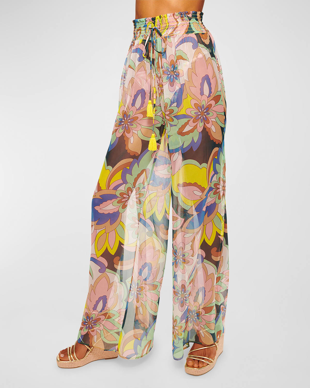 RAMY BROOK COCO FLORAL-PRINT WIDE-LEG COVERUP PANTS