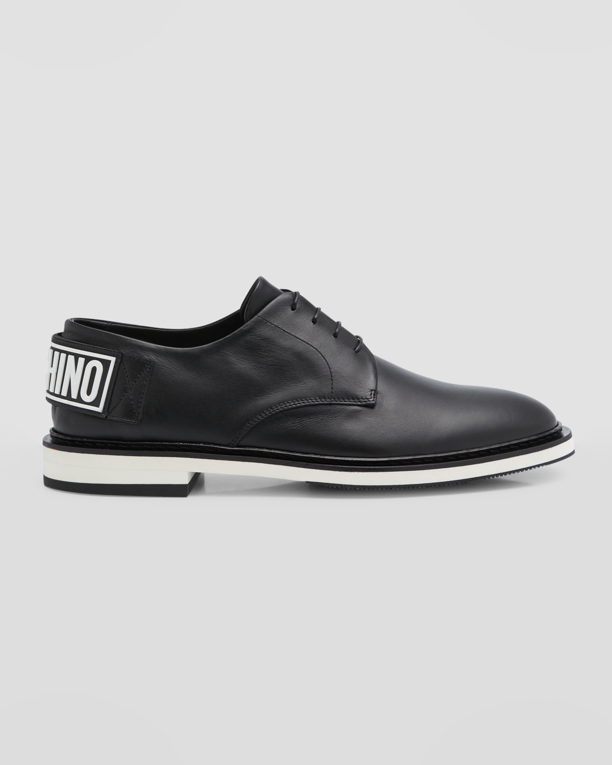 Moschino Men's Maxi-logo Leather Derby Shoes In Black