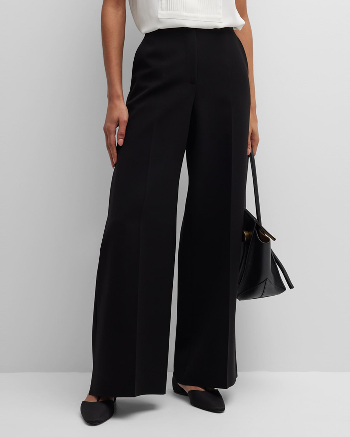 【The Row】Barrie wool wide-leg pants black THE ROW Barrie Wide-Leg Wool Pants in Black | endource