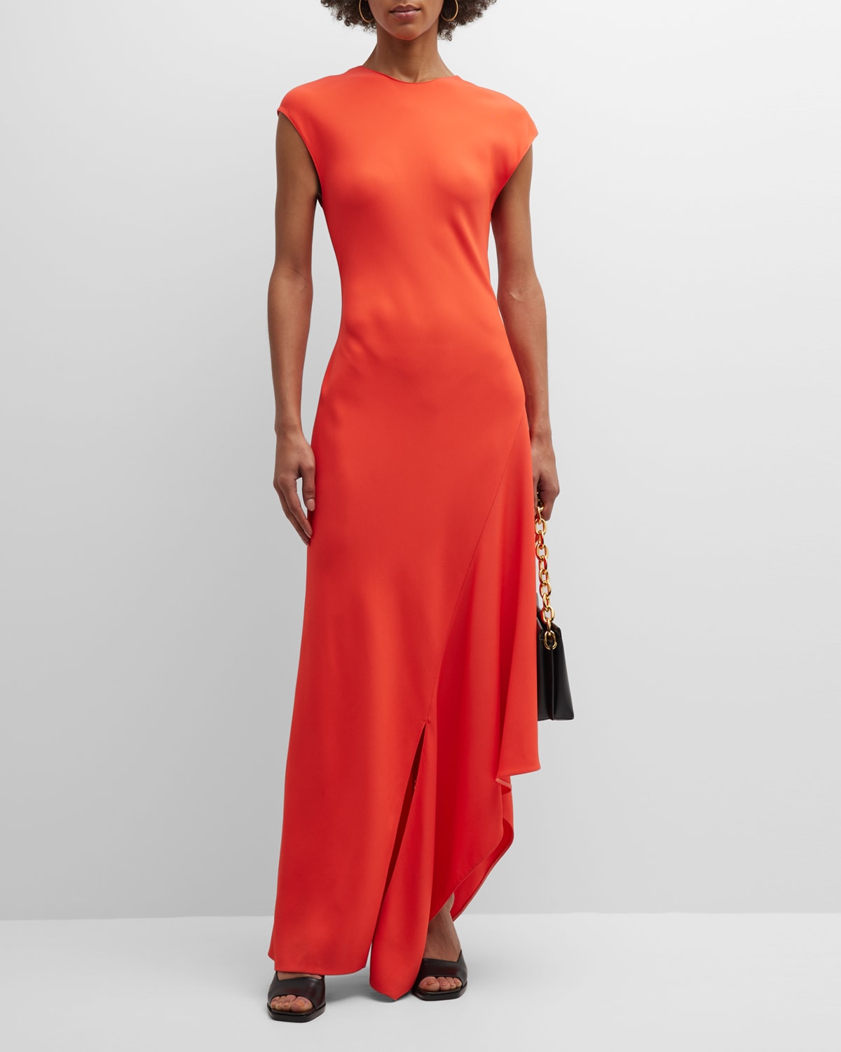 Shop Lafayette 148 Viscose-silk Asymmetric Cap-sleeve Dress In Dayglow