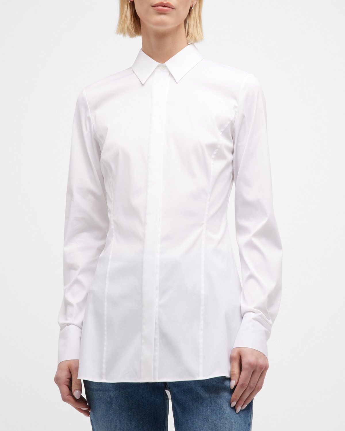 LAFAYETTE 148 ITALIAN STRETCH COTTON FIT-AND-FLARE SHIRT