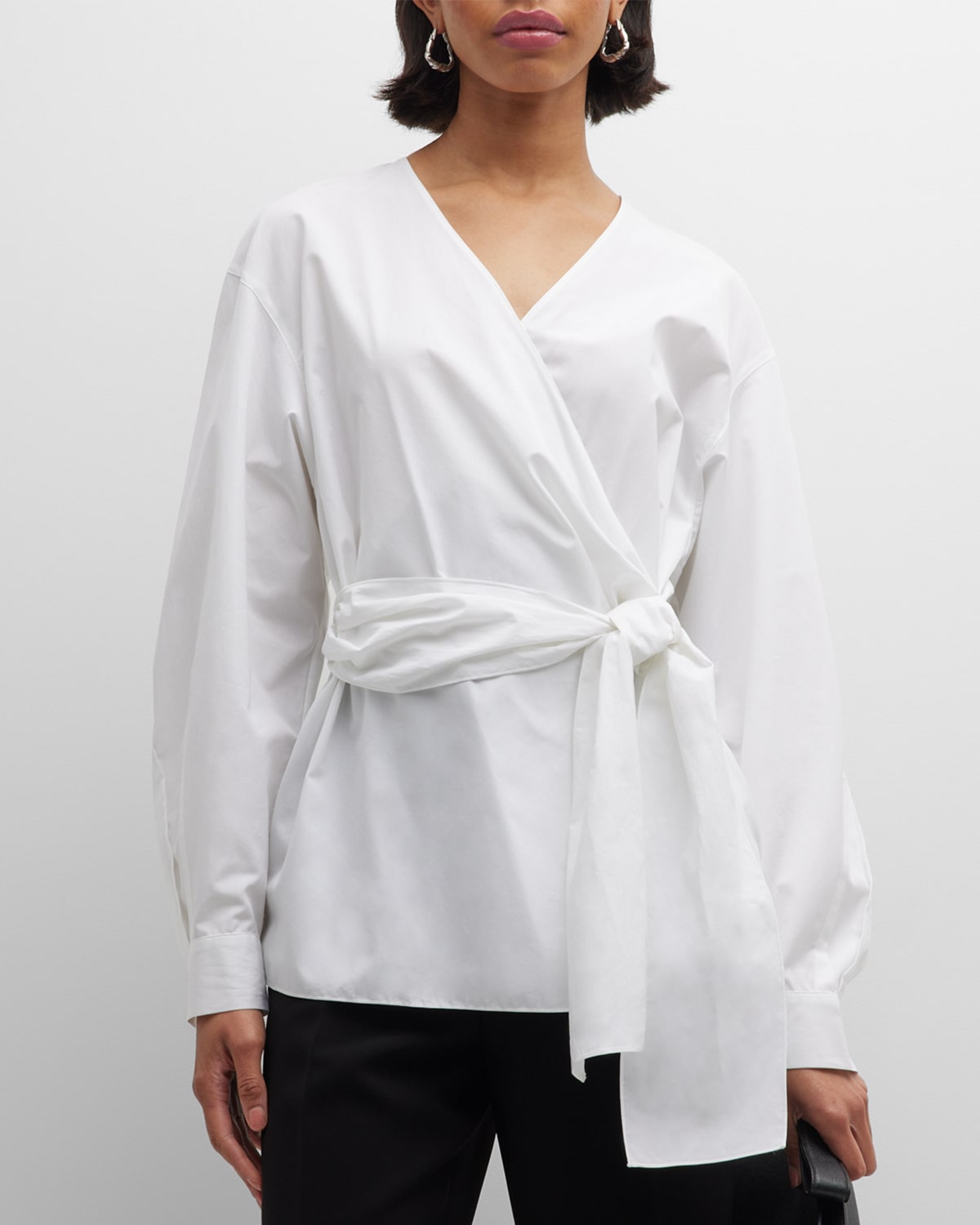Lafayette 148 Pleated-sleeve Wrap Blouse In White