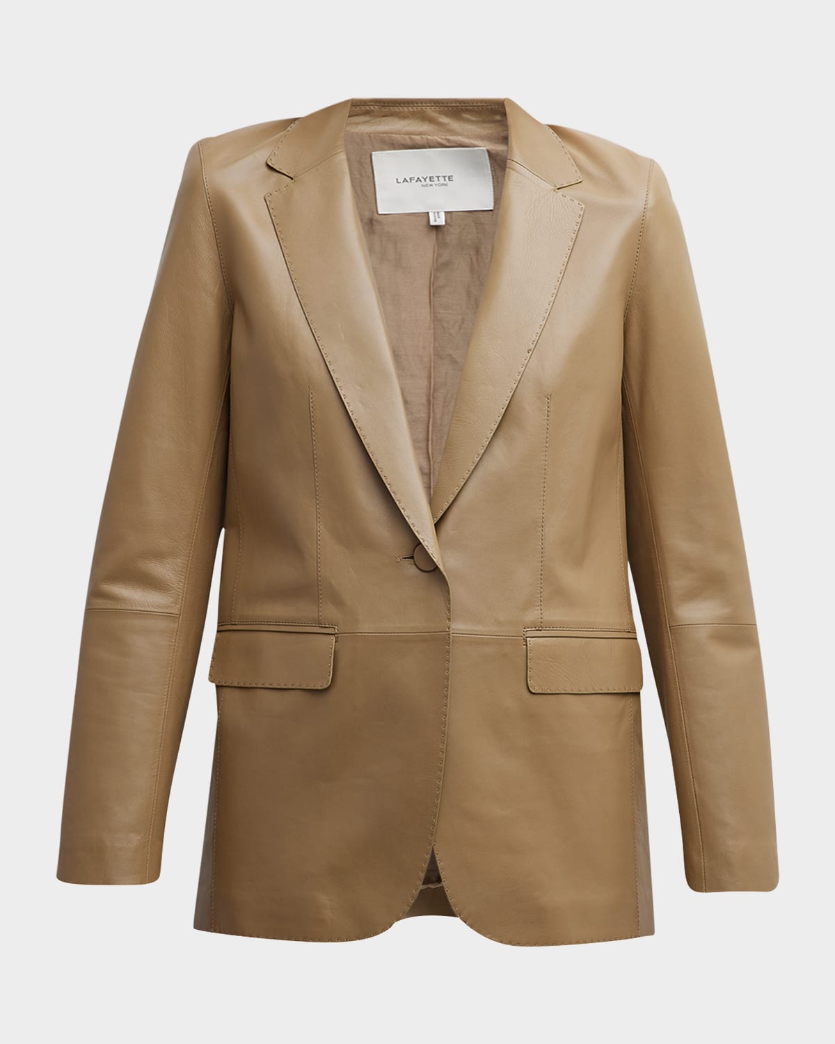 Lafayette 148 Leather Single-button Pick Stitch Blazer In Green Clay