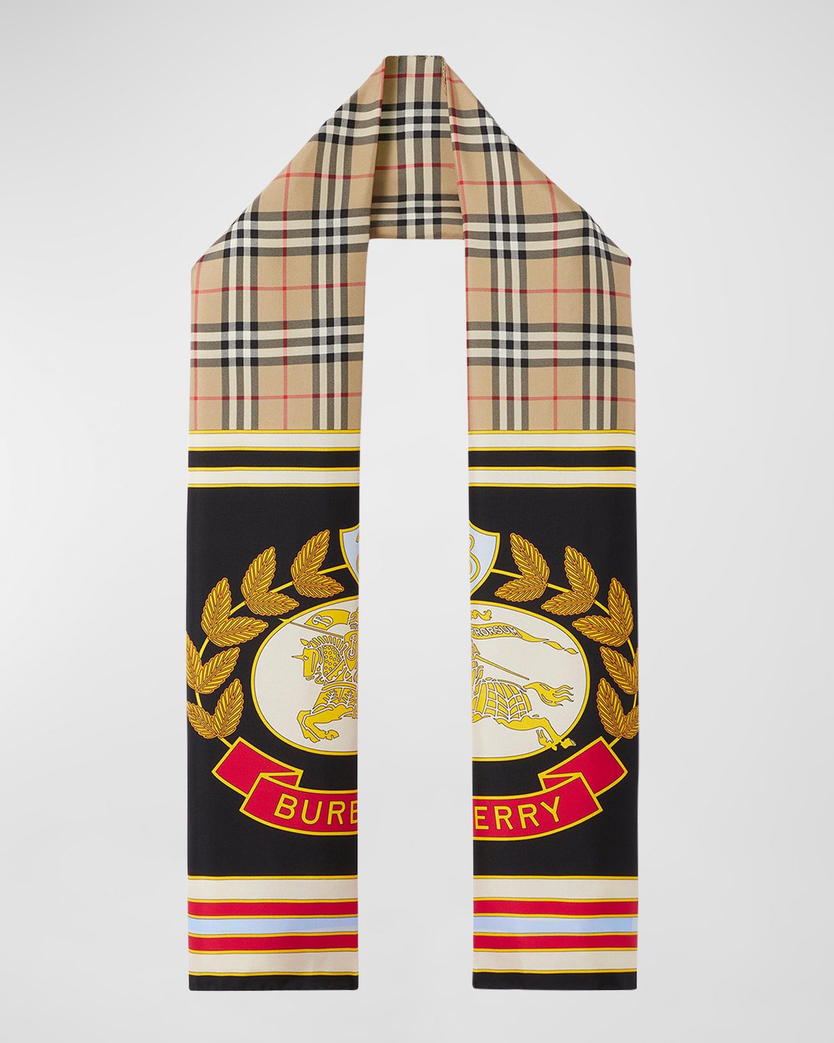 BURBERRY EKD CHECK SILK TWILL SKINNY SCARF