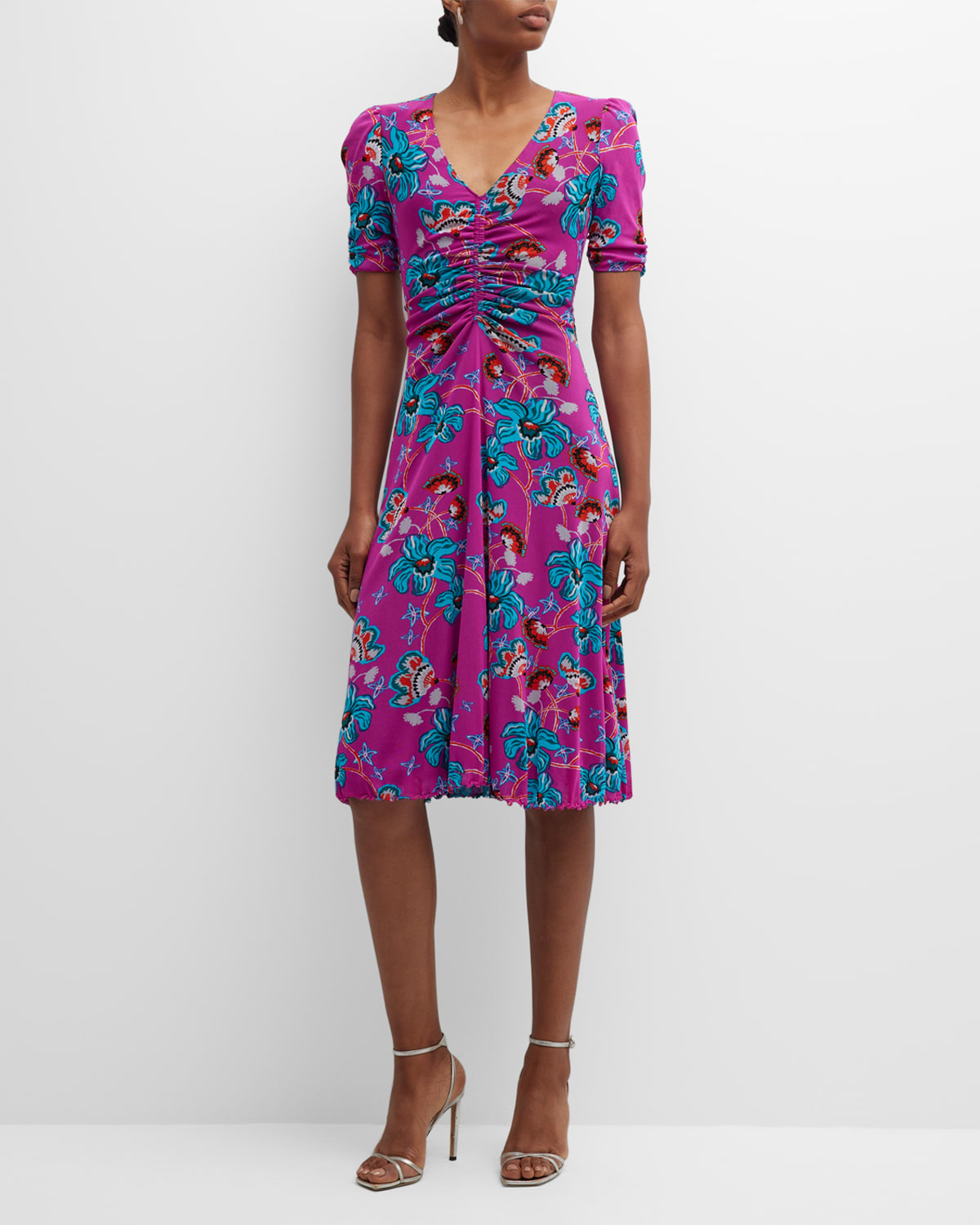 Koren Multi-Print Reversible Ruched Midi Dress