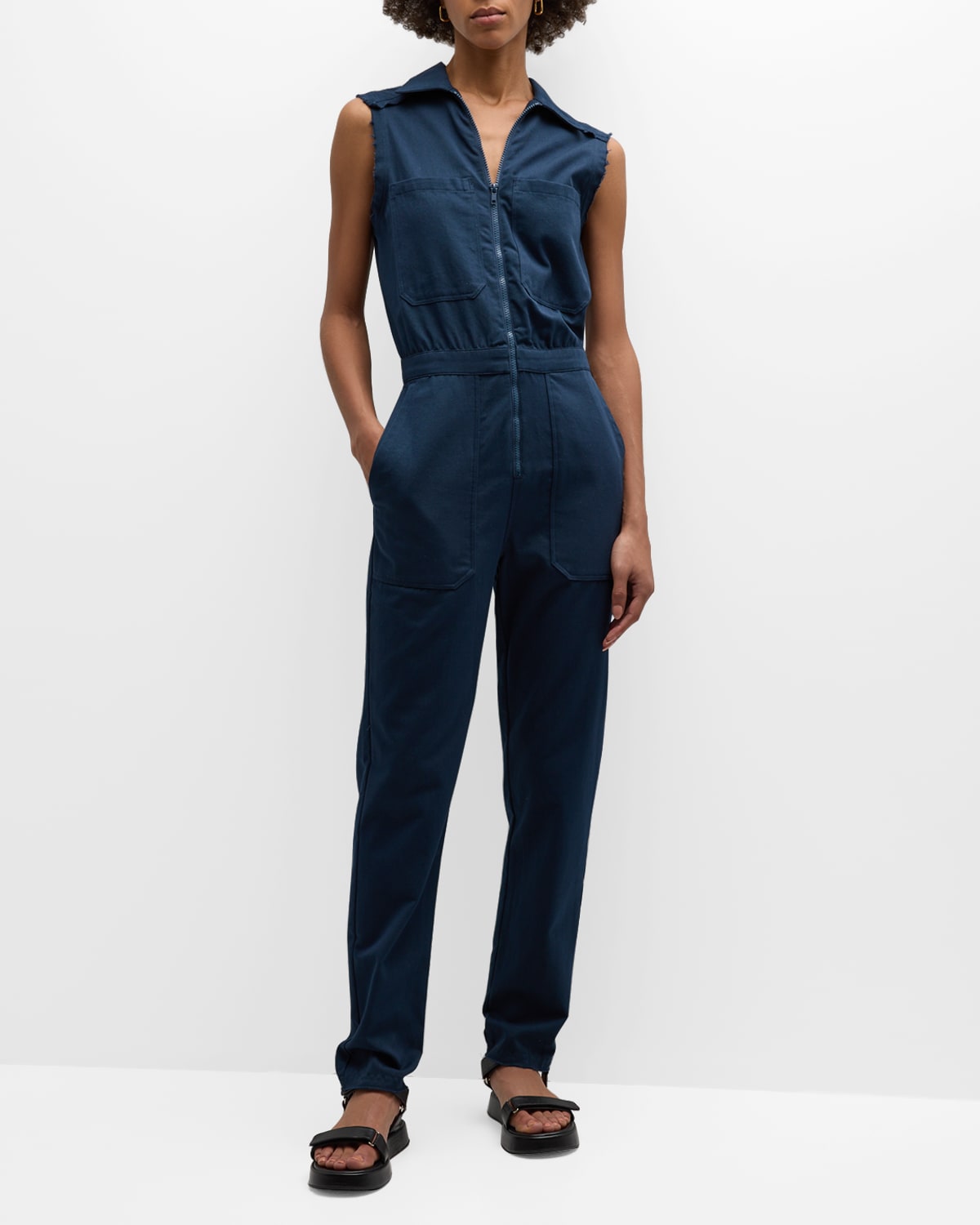 Rivet Utility Boss Patch Pocket Utility Jumpsuit In Navy Cotton Twill