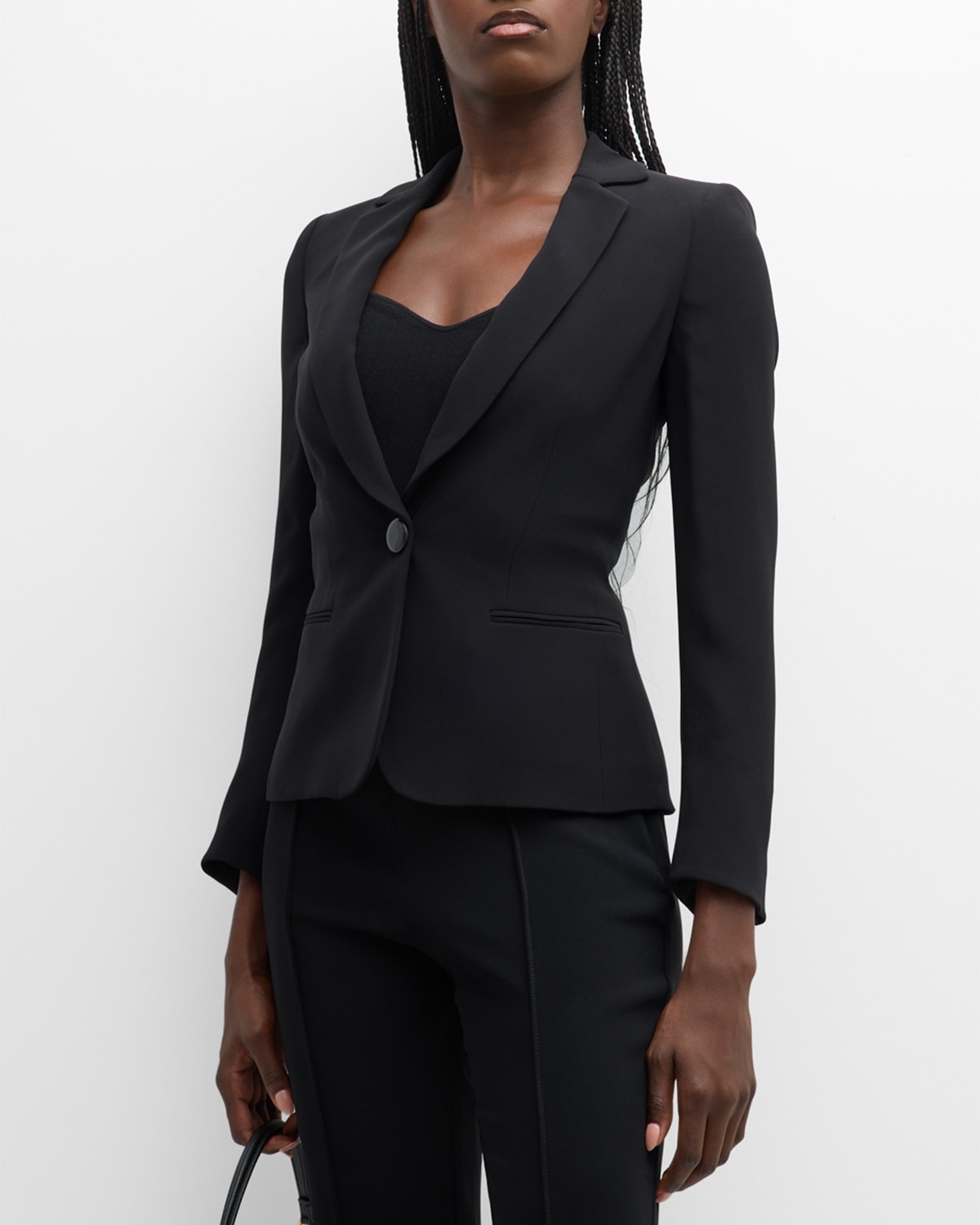 Giorgio Armani Women's Silk Button-front Blazer In Solid Black