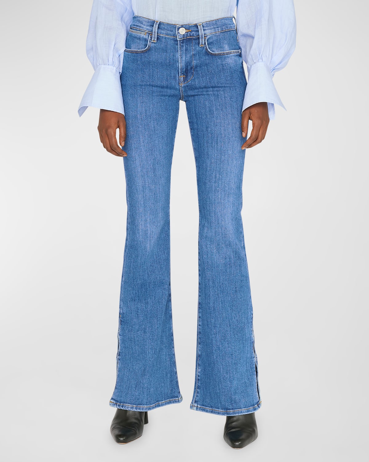Shop Frame Le High Flare Mini Slits Jeans In Samson