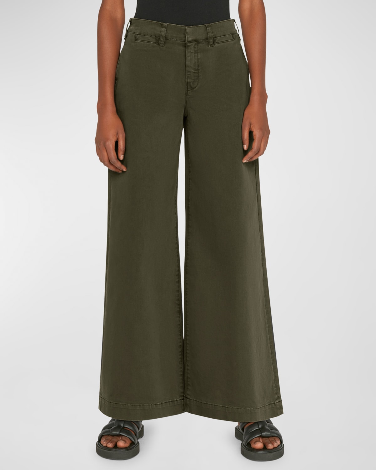 Frame Pleated Cotton-twill Wide-leg Pants In Washed Fatigue