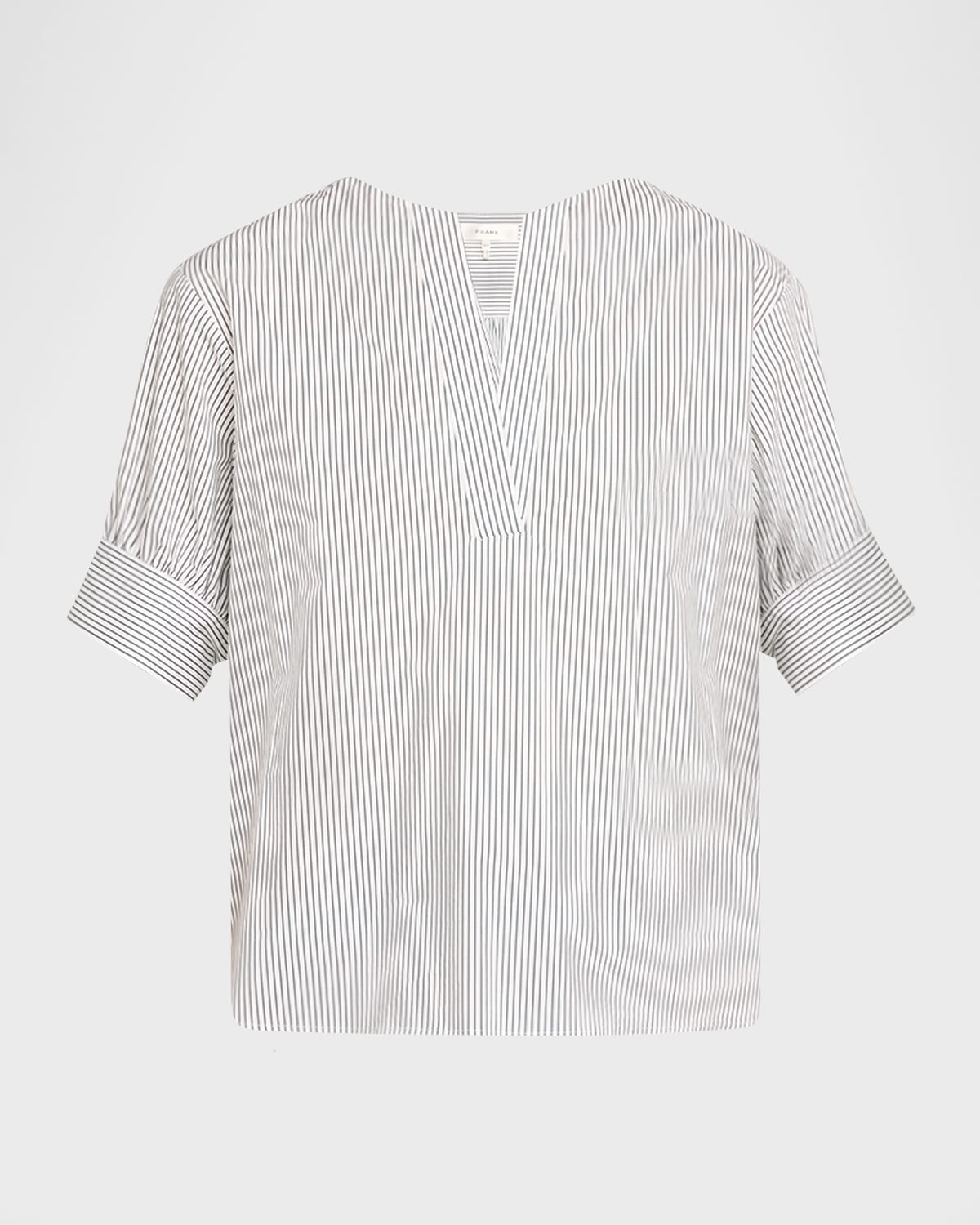Frame Striped V-neck Popover Top In Navy Multi