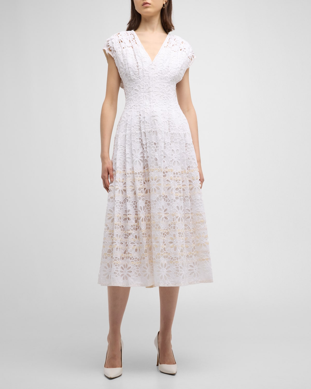 TORY BURCH CLAIRE MCCARDELL EYELET-EMBROIDERED MIDI DRESS