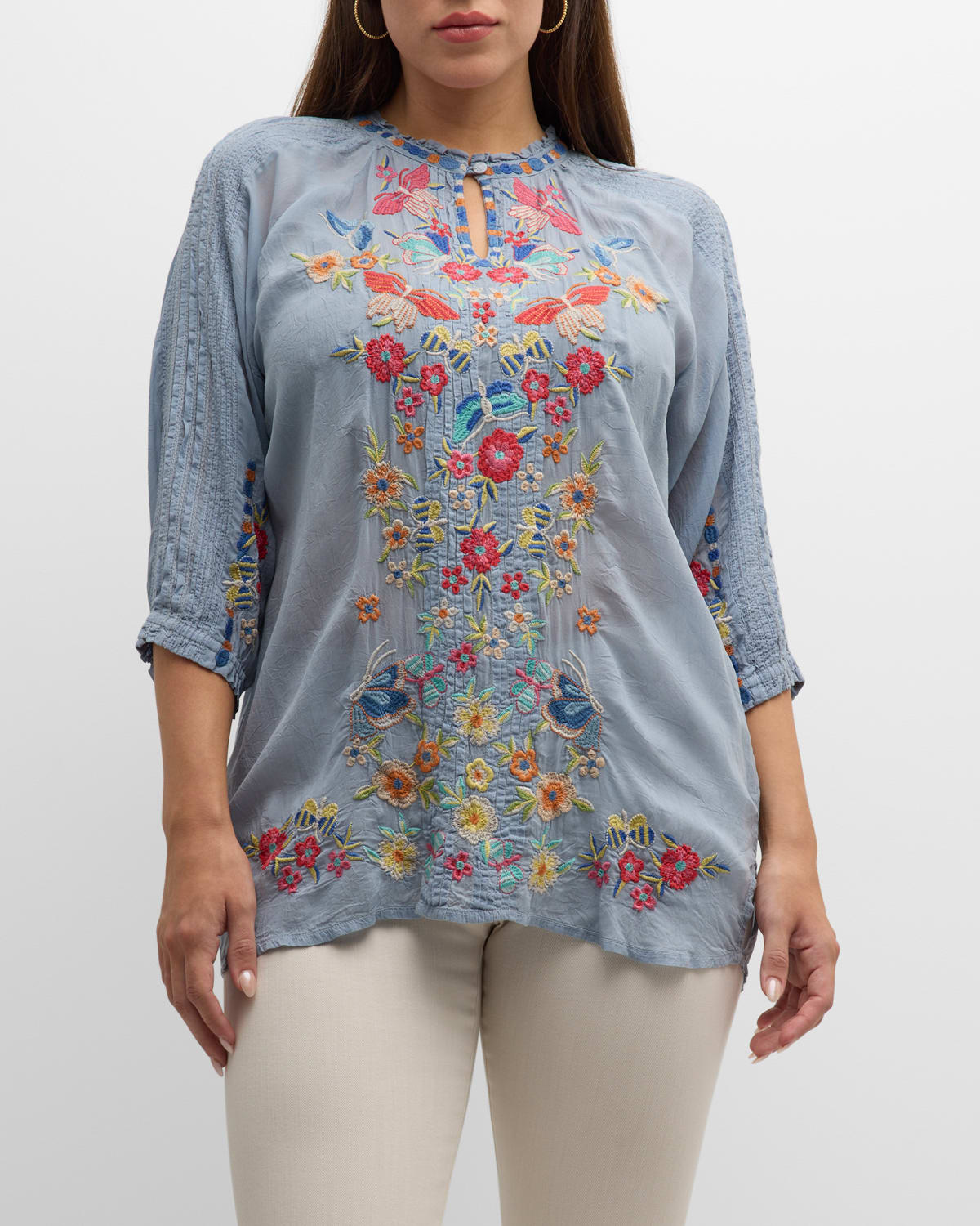 JOHNNY WAS PLUS SIZE LEONA EMBROIDERED TUNIC