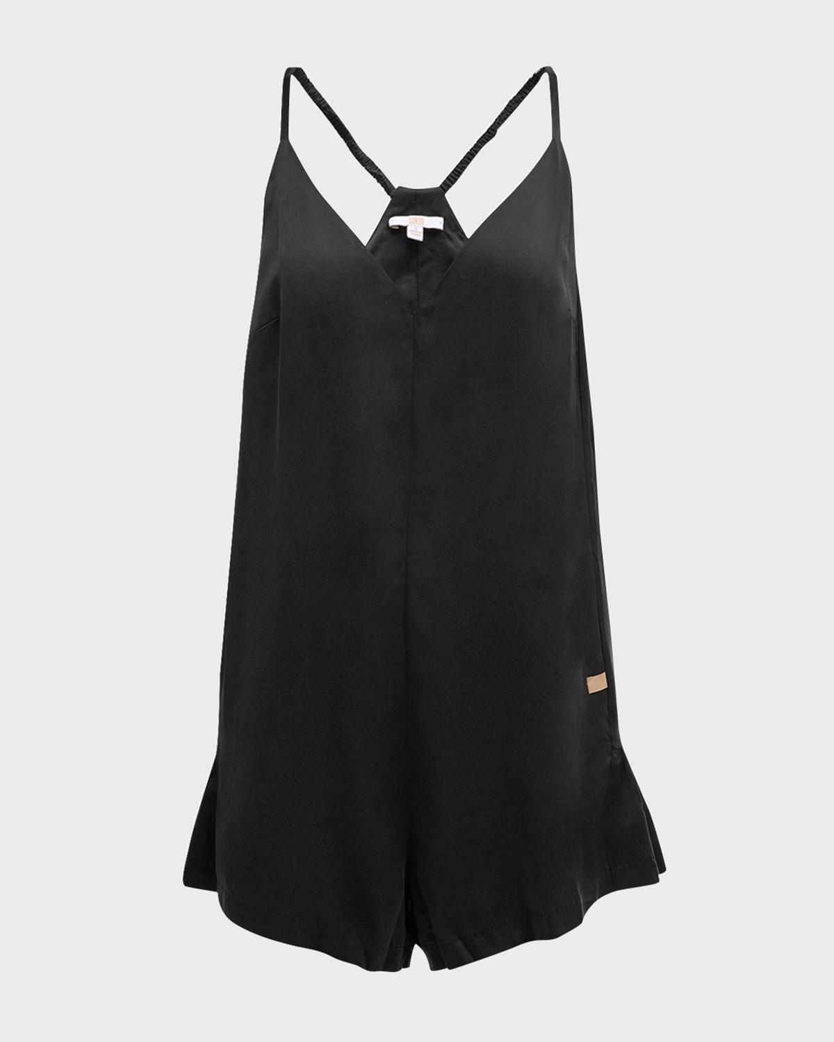Lunya Washable Silk Romper In Immersed Black