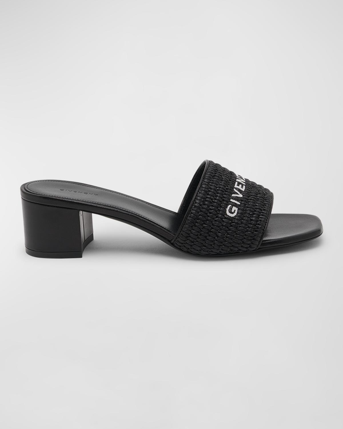Givenchy 4g Embroidered Raffia Mule Sandals In 004 Black White