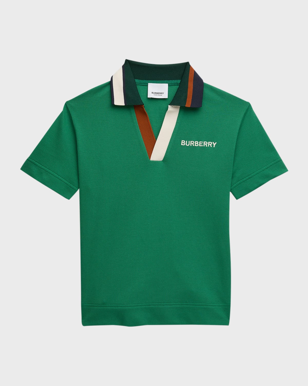Burberry Kids' Boy's Douglas Embroidered Logo-print Polo Shirt In Deep Clover Green