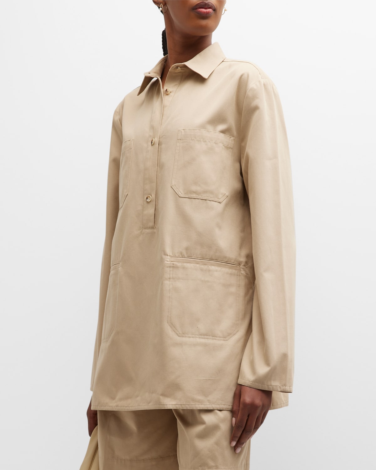 Totême Cotton Twill Pocket Collared Shirt In Medium Beige